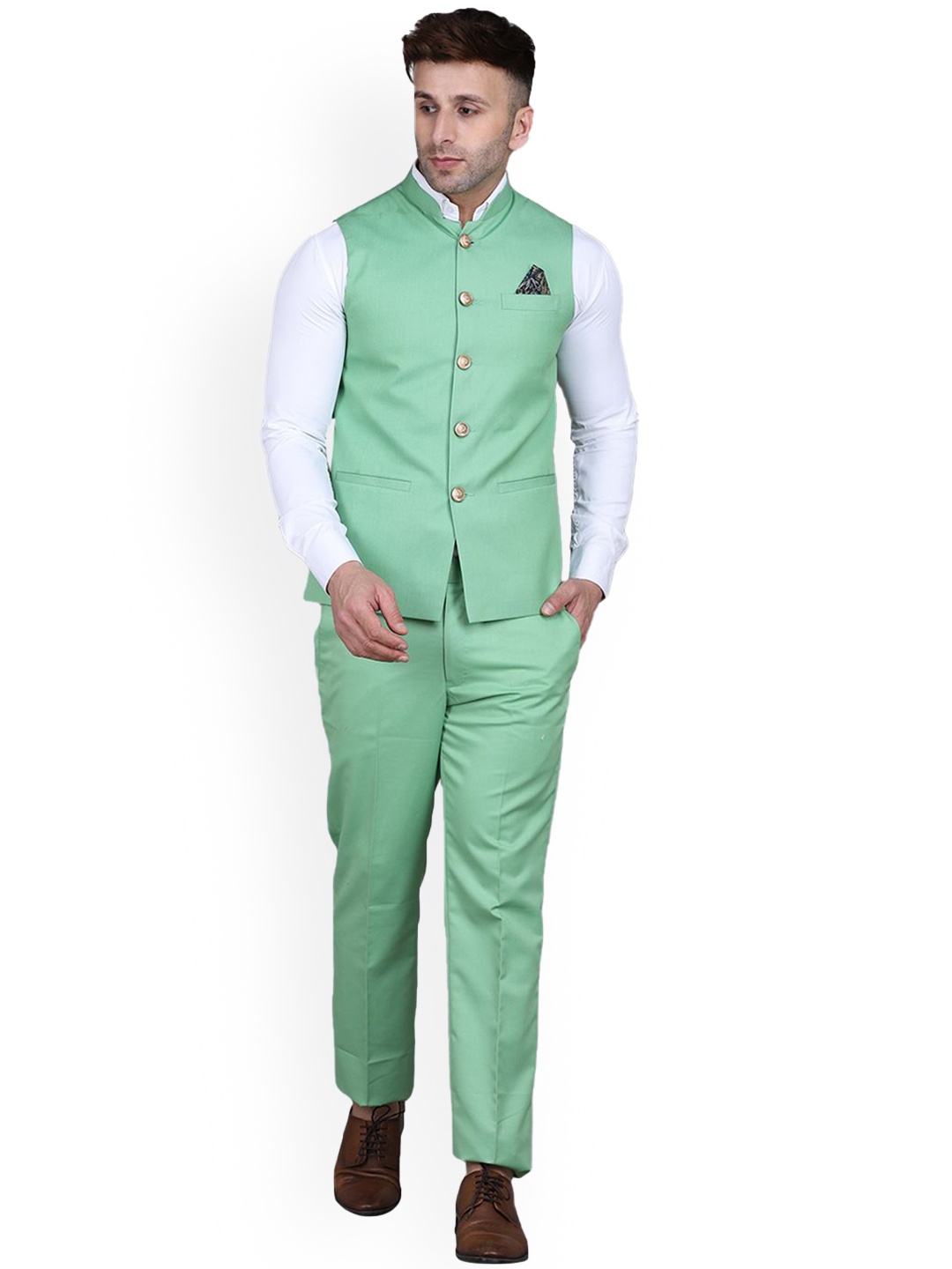 

REFULGENT Men Single-Breasted Two-Piece Suit, Green