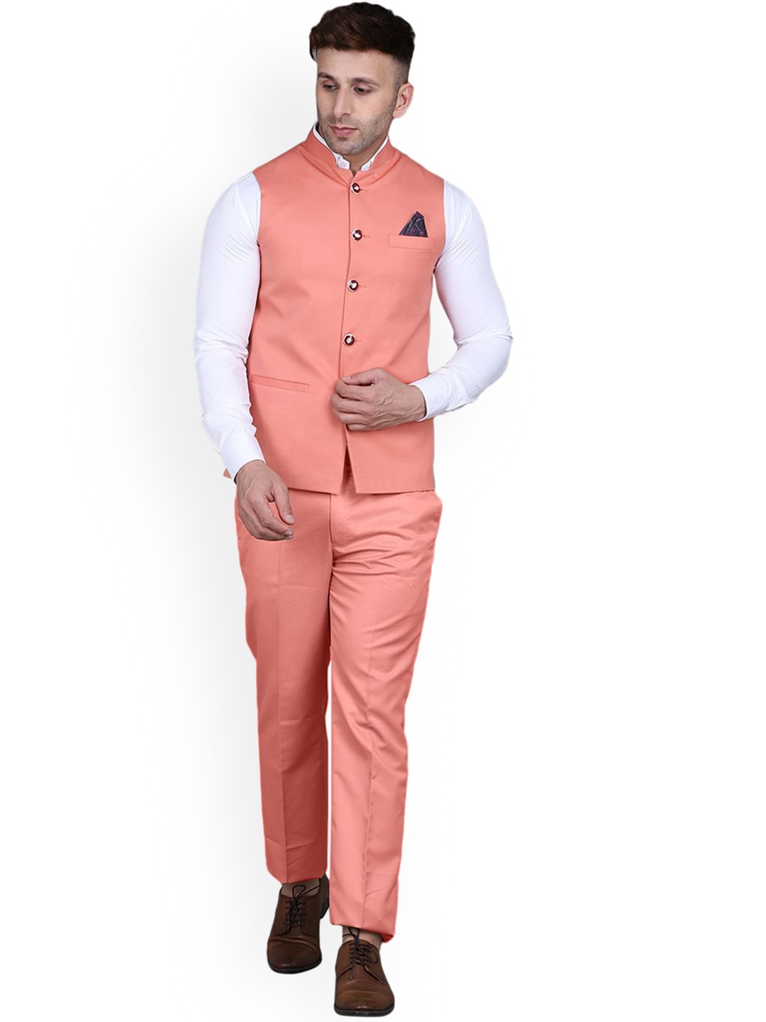 

REFULGENT Men Sleeveless Single-Breasted Two-Piece Formal Suit, Pink