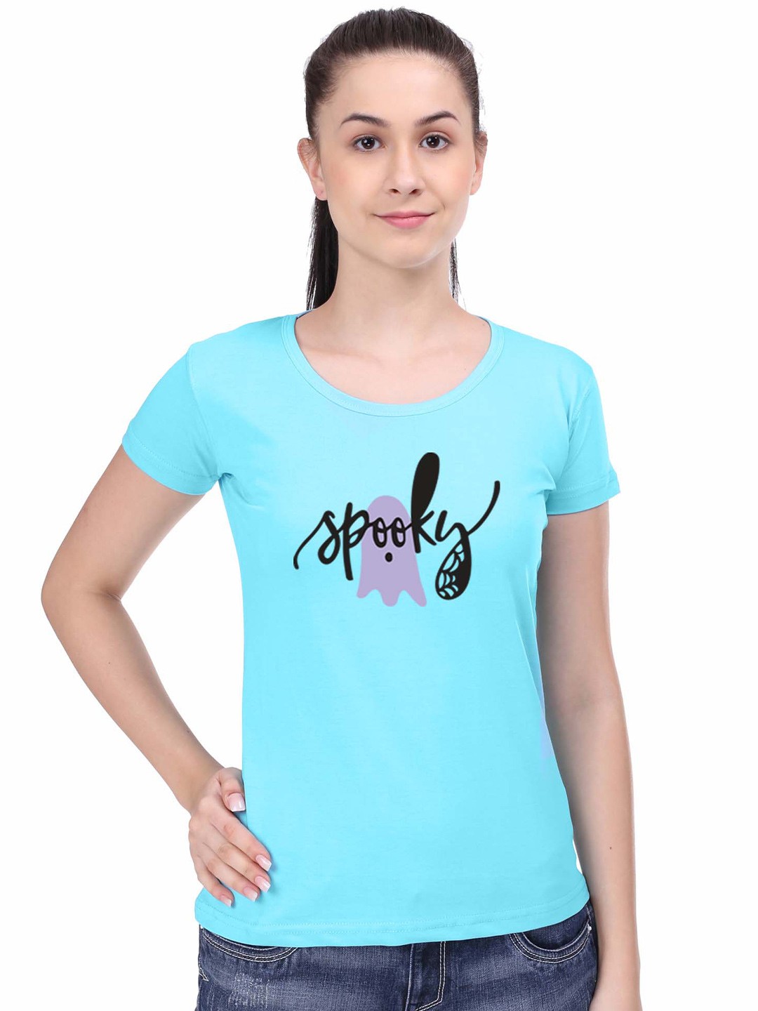 

STATUS MANTRA Women Printed Cut Outs T-shirt, Turquoise blue