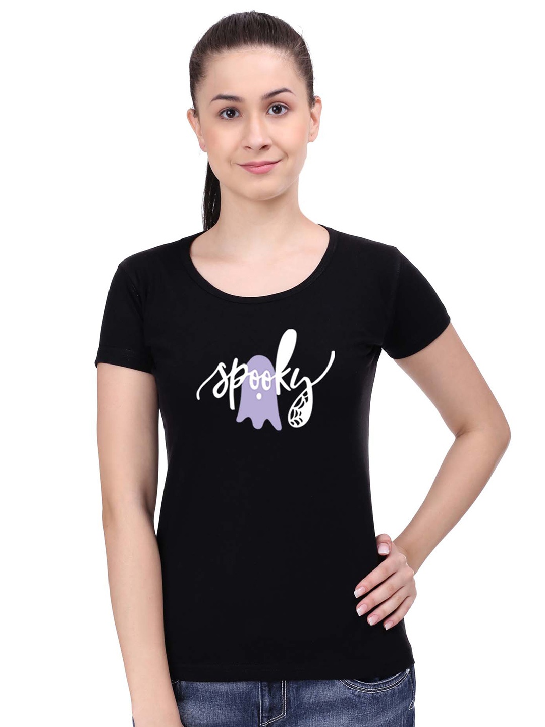 

STATUS MANTRA Women Printed T-shirt, Black