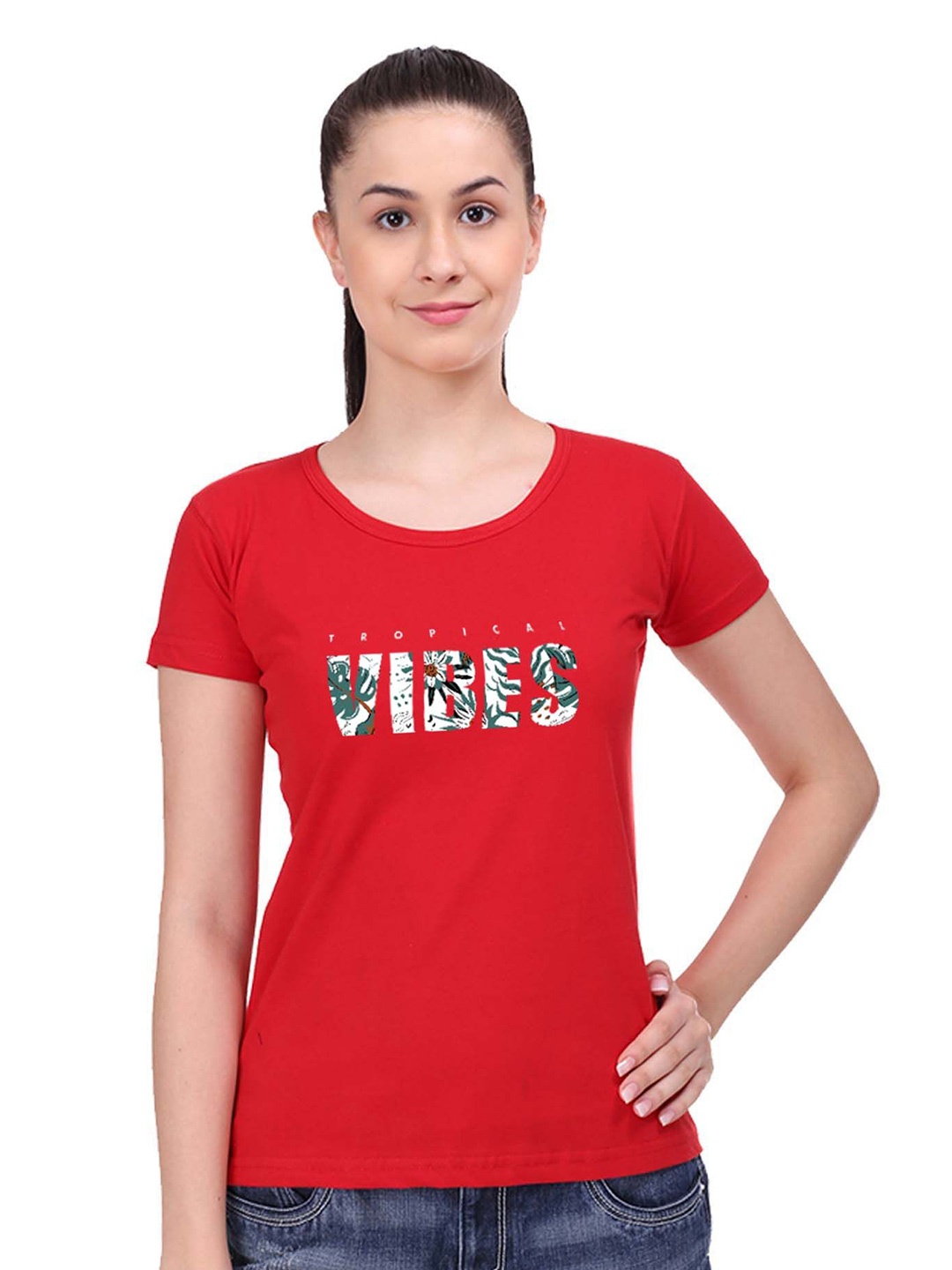 

STATUS MANTRA Women Printed T-shirt, Red