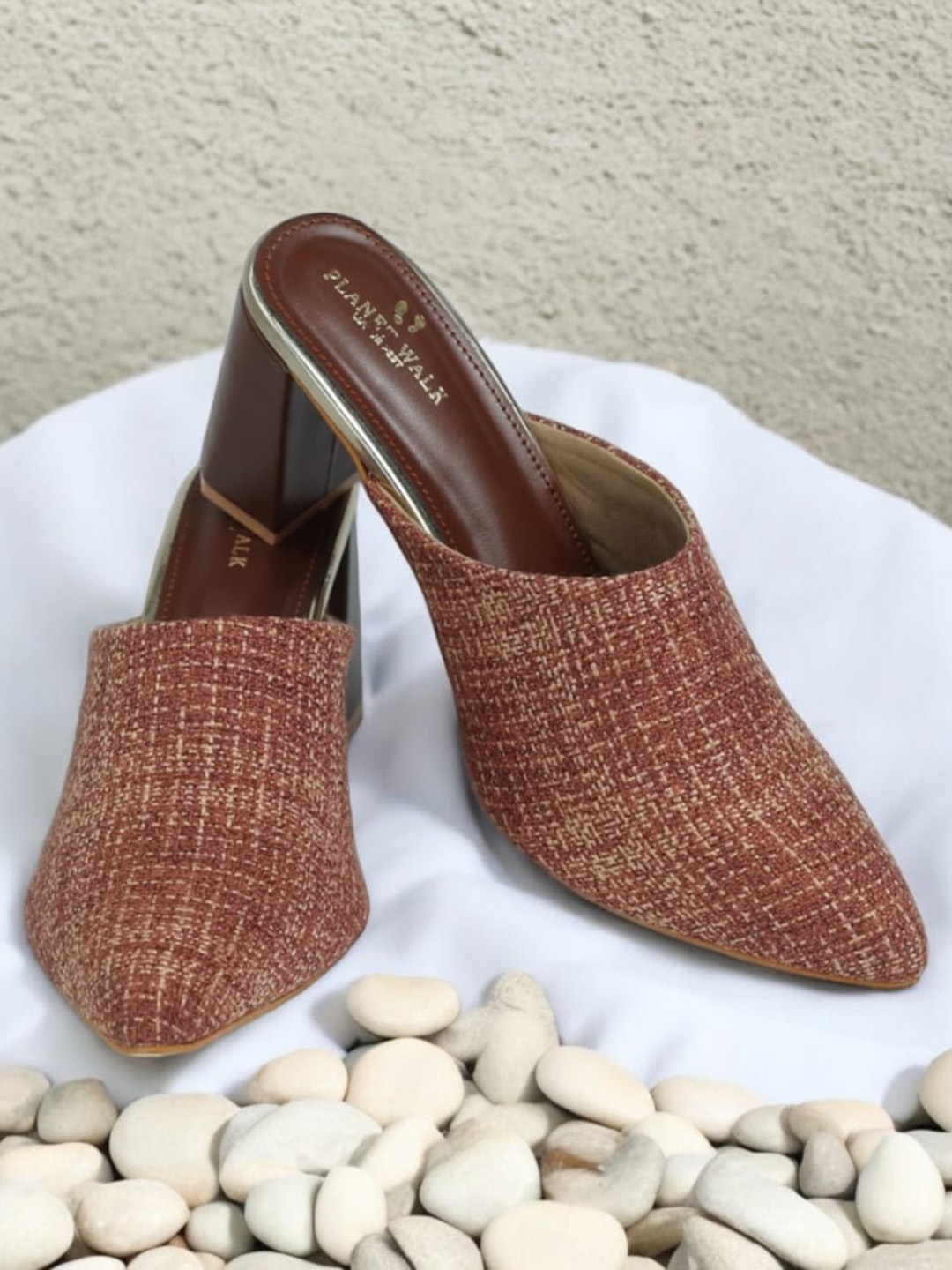 

PLANET WALK Women Woven Design Block Mules, Brown