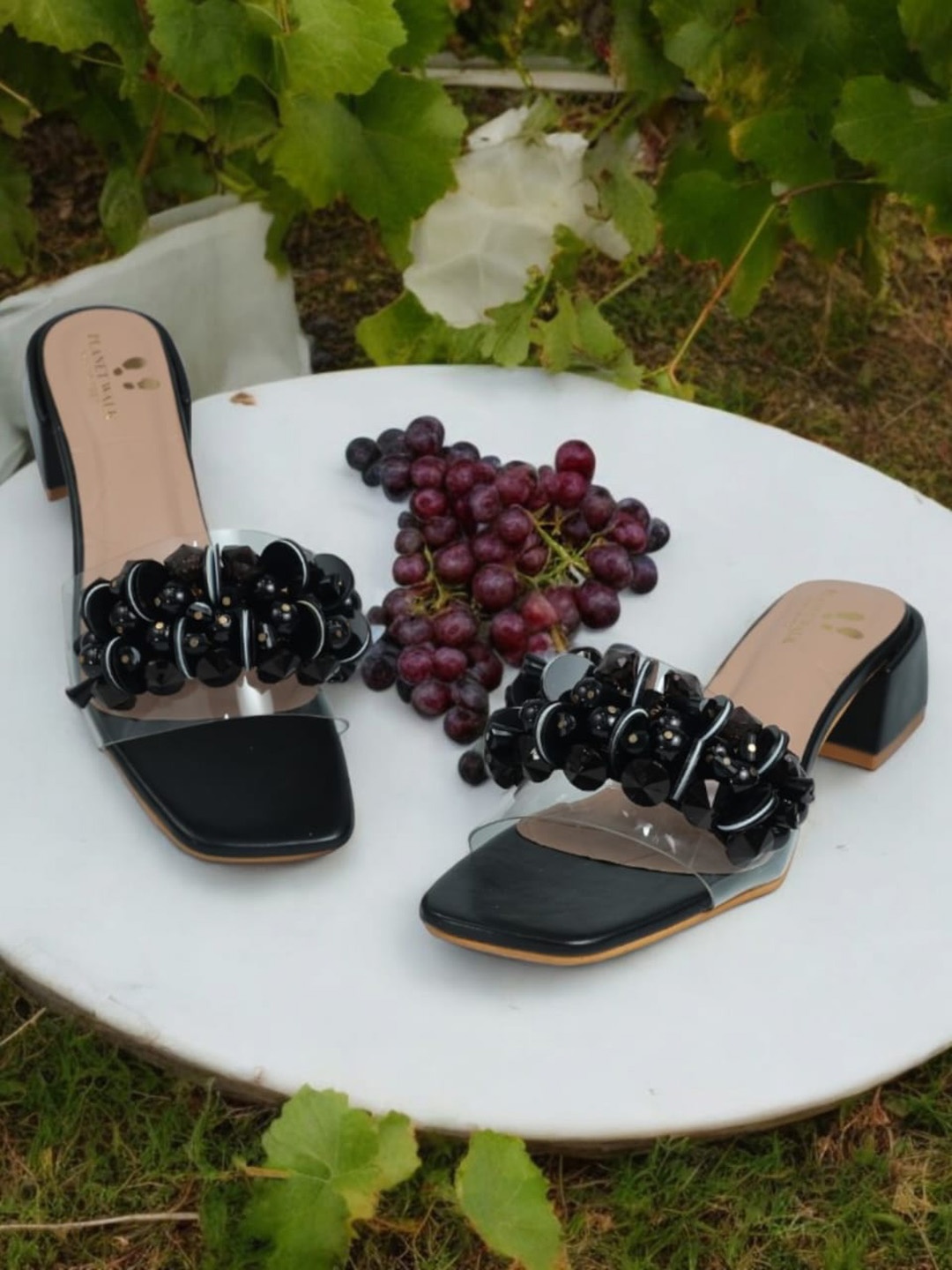 

PLANET WALK Embellished Block Mules, Black