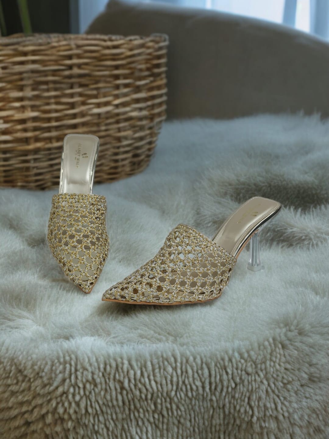 

PLANET WALK Braided Slim Heel Mules, Gold