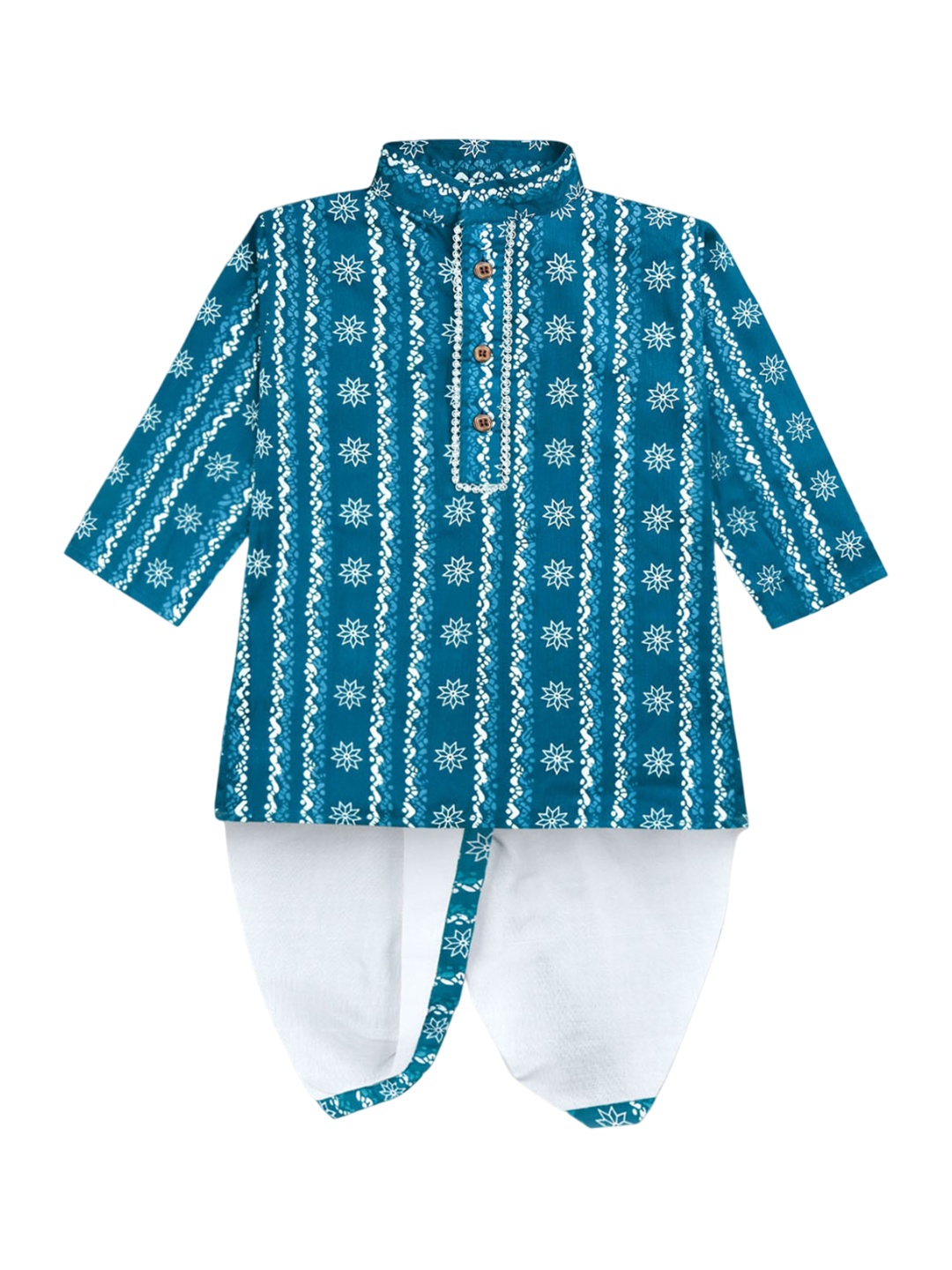 

BAESD Boys Ethnic Motifs Printed Mandarin Collar Kurta with Dhoti Pants, Blue