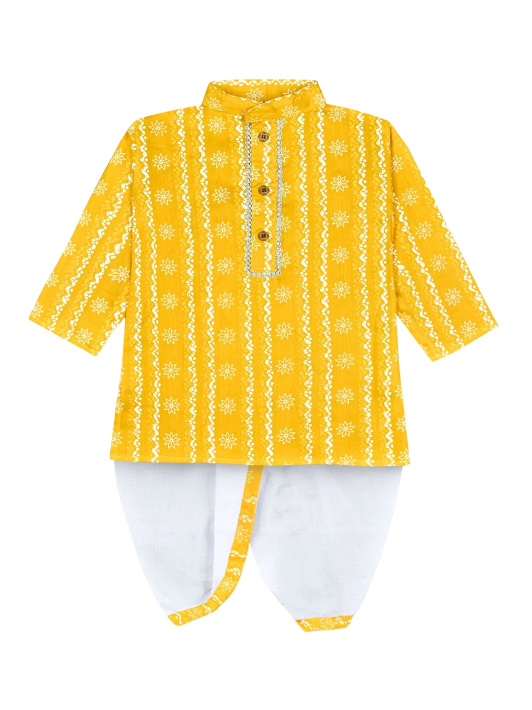 

BAESD Boys Ethnic Motifs Printed Mandarin Collar Kurta with Dhoti Pants, Yellow