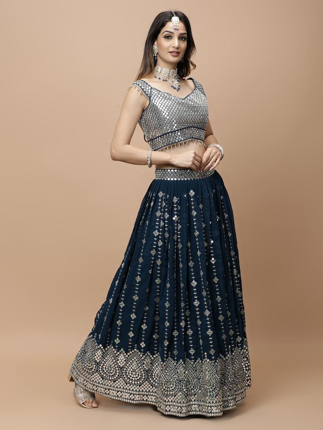 

Vervee Couture Embroidered Ready to Wear Lehenga & Blouse With Dupatta, Blue
