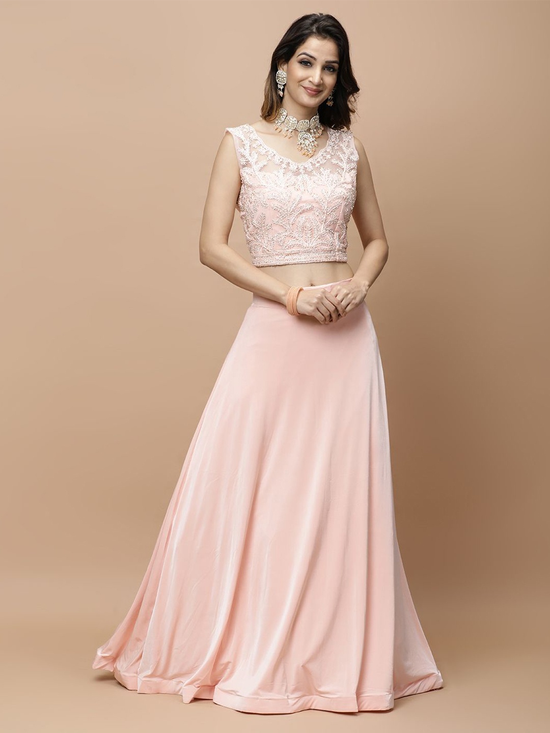 

Vervee Couture Embellished Beads and Stones Ready to Wear Lehenga Choli, Pink