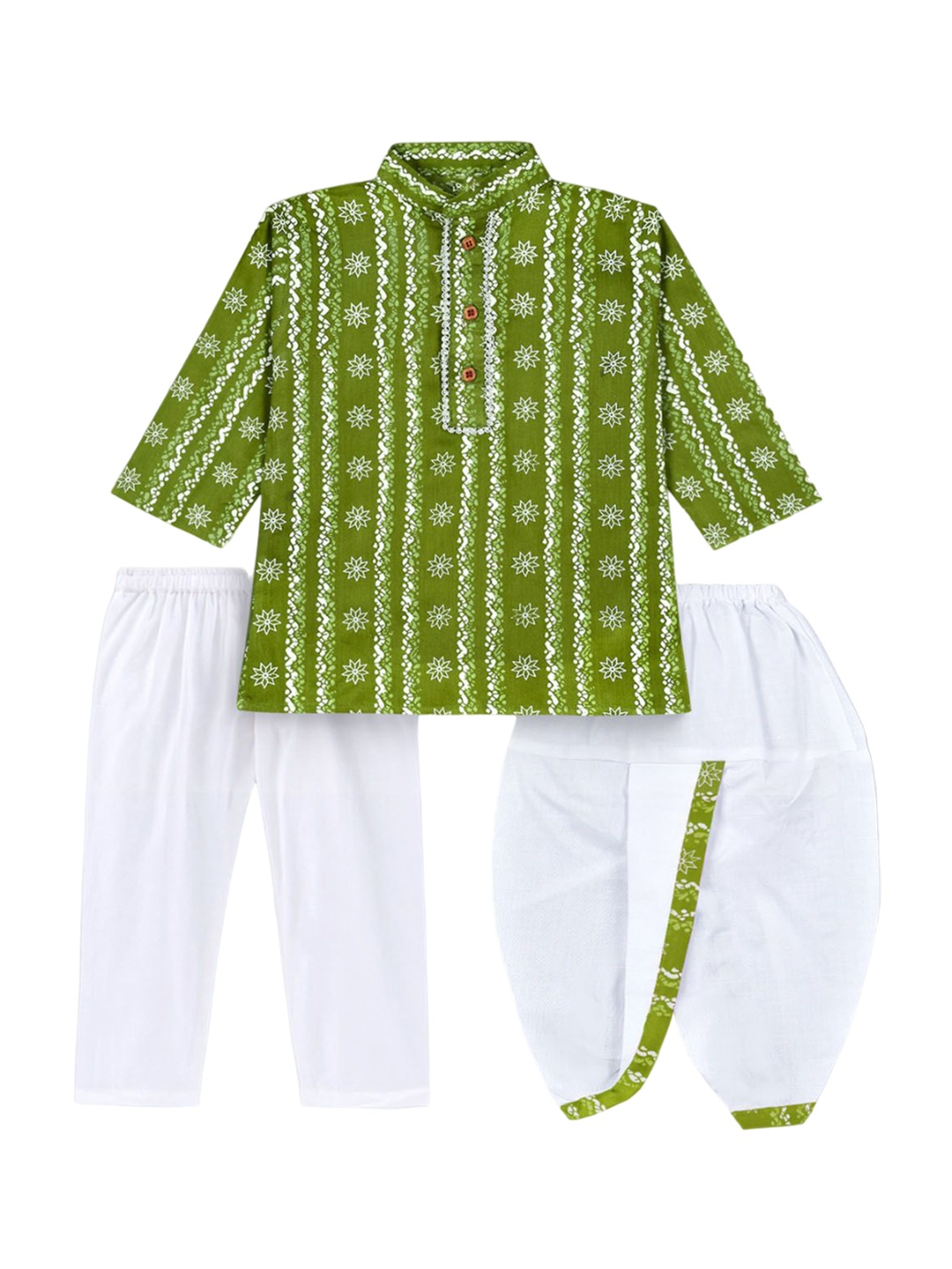 

BAESD Boys Ethnic Motifs Printed Regular Dhoti Pants with Pyjamas, Green