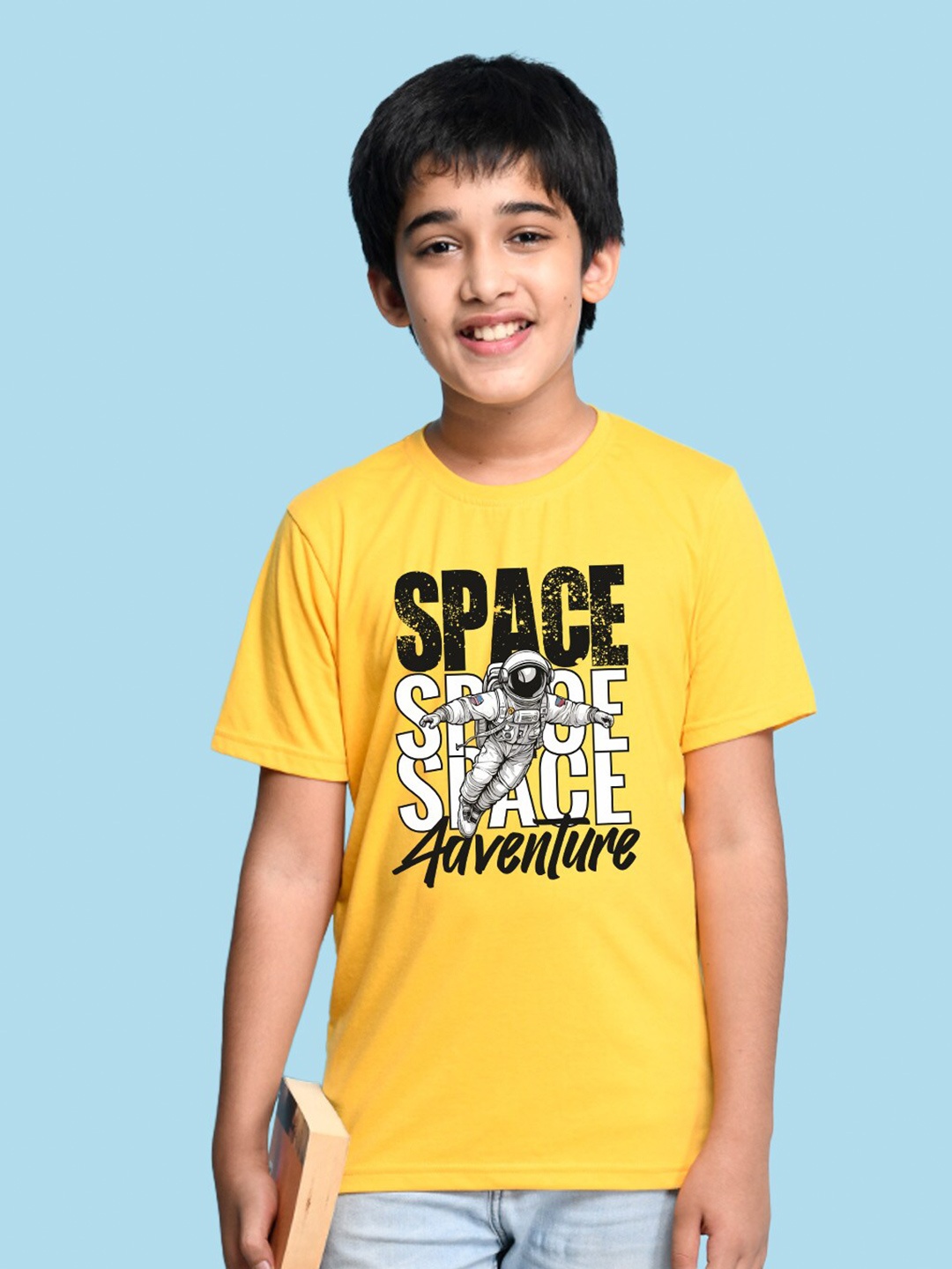 

NUSYL Boys Round Neck Typography Printed T-shirt, Yellow