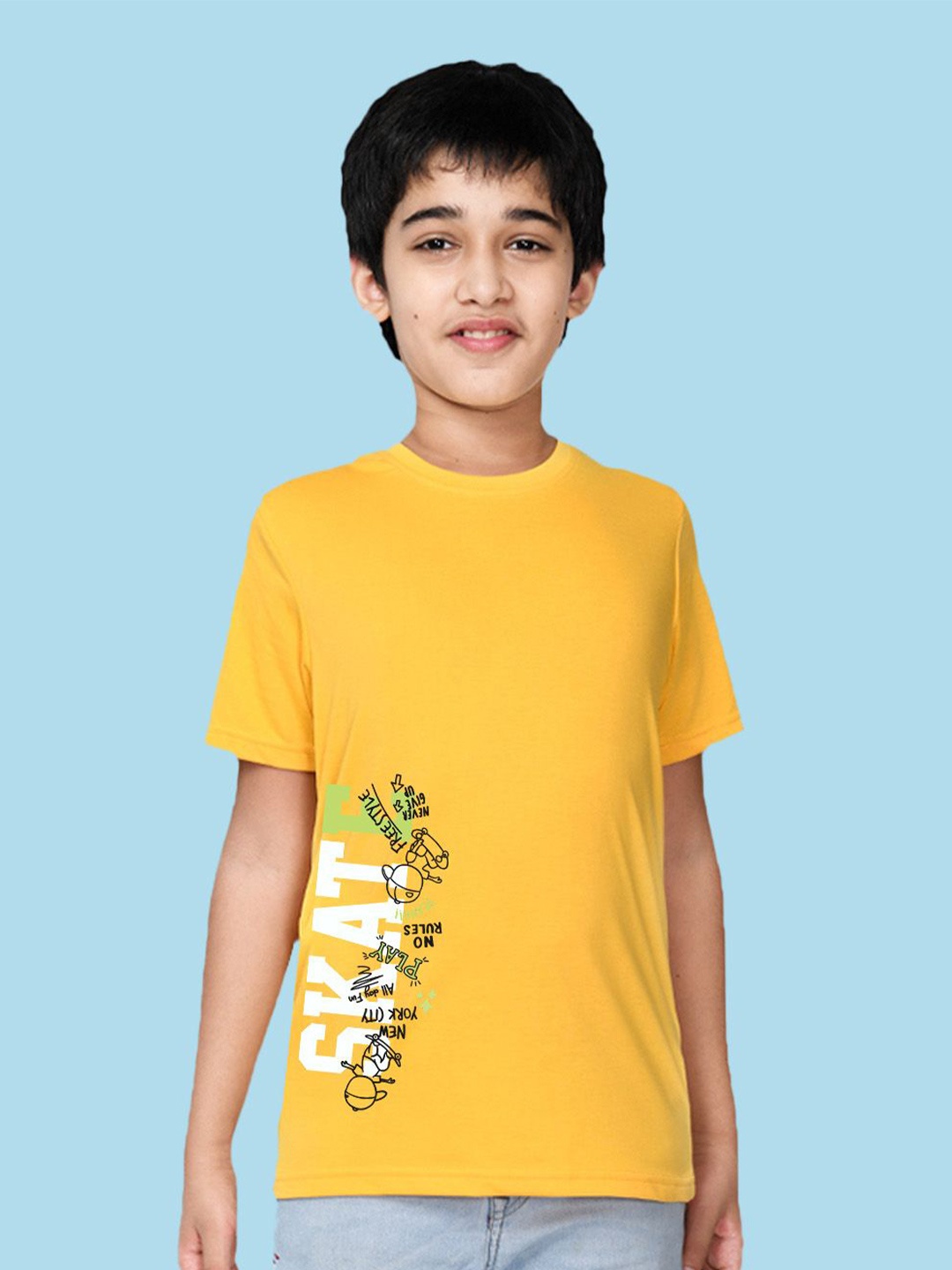 

NUSYL Boys Round Neck Typography Printed T-shirt, Yellow