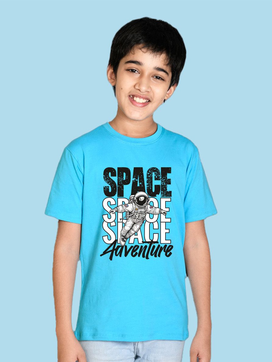 

NUSYL Boys Round Neck Typography Printed T-shirt, Blue