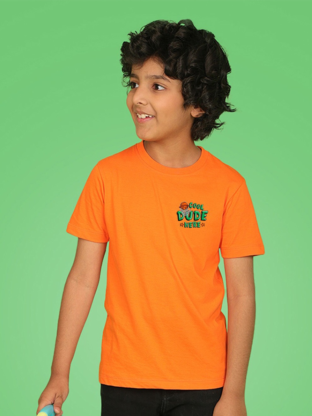

NUSYL Boys Graphic Printed Round Neck Cotton T-shirt, Orange