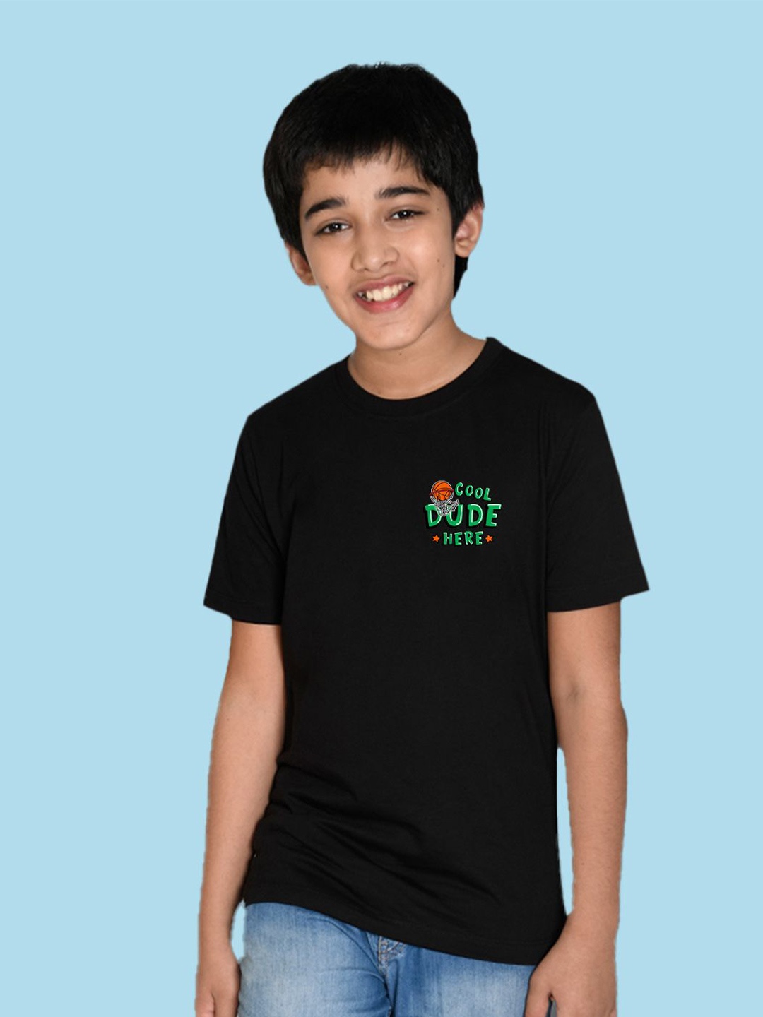 

NUSYL Boys Typography Printed Round Neck Cotton T-shirt, Black