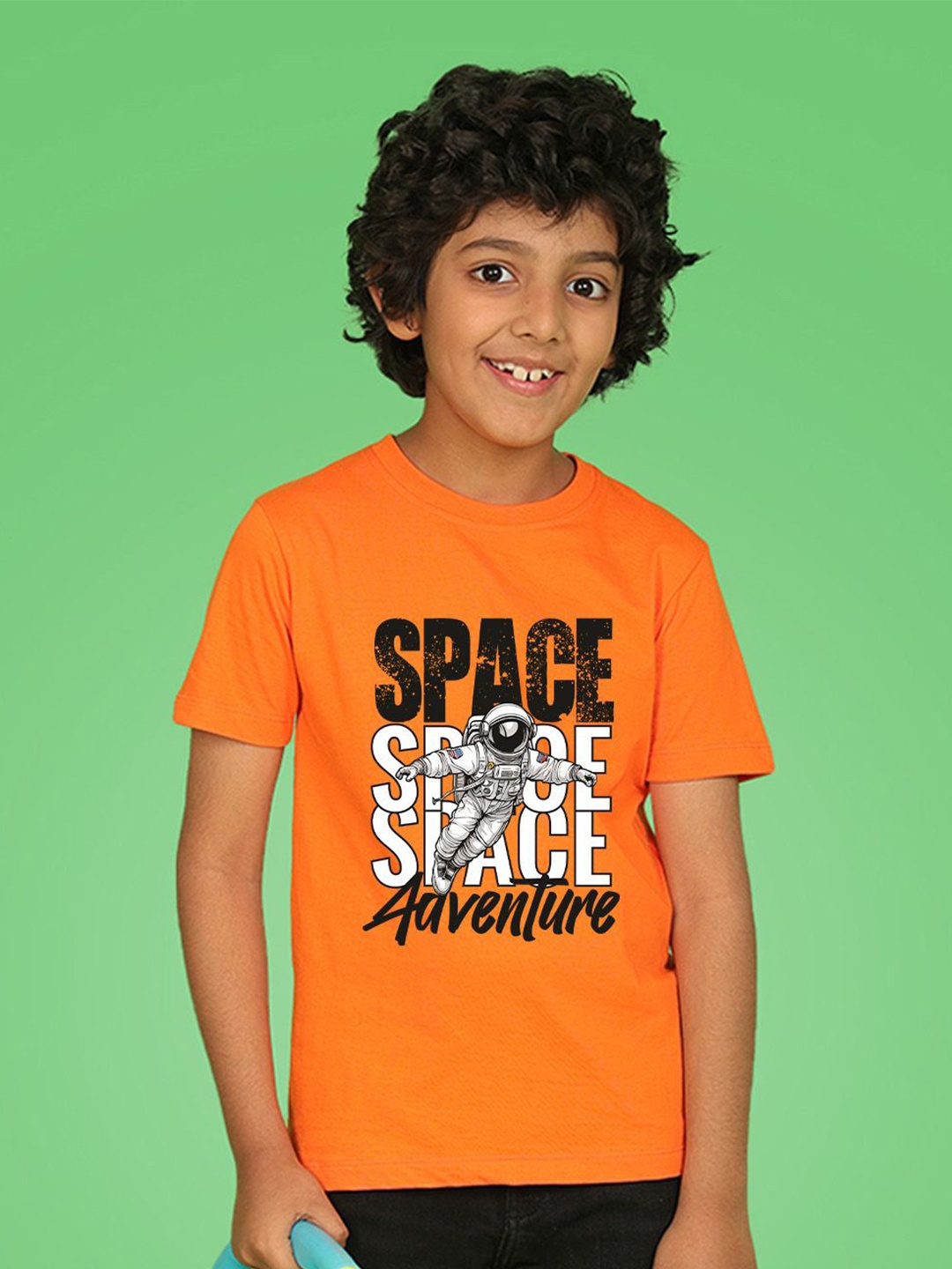 

NUSYL Boys Typography Printed Round Neck T-shirt, Orange
