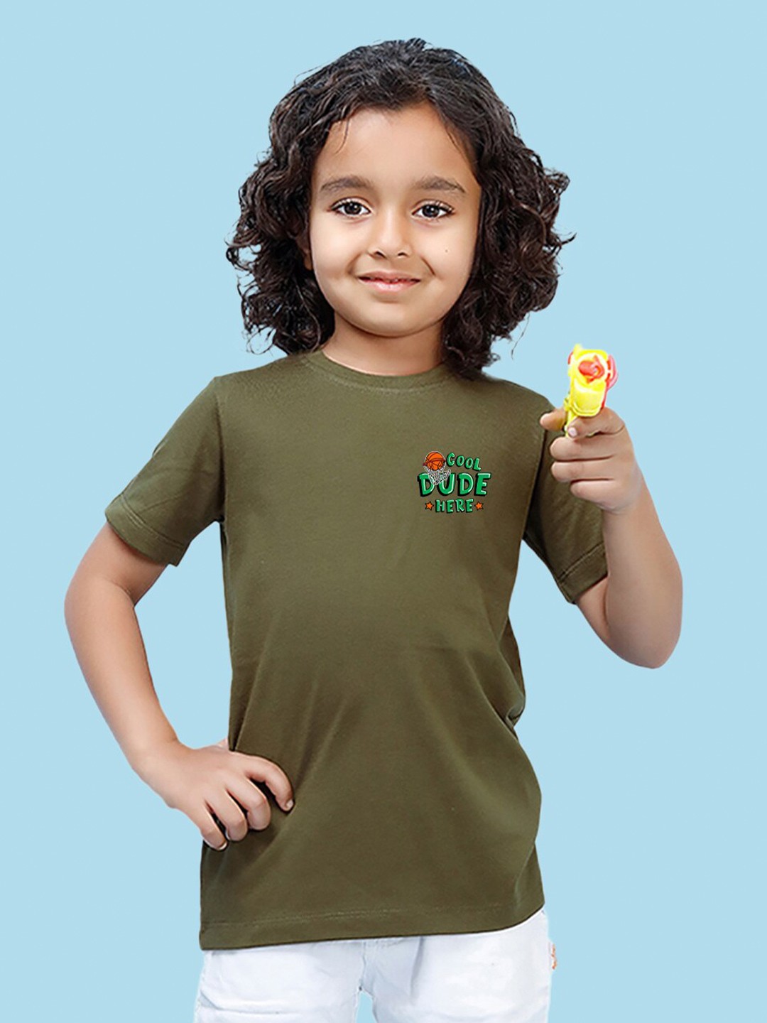 

NUSYL Boys Graphic Printed Round Neck Cotton T-shirt, Olive
