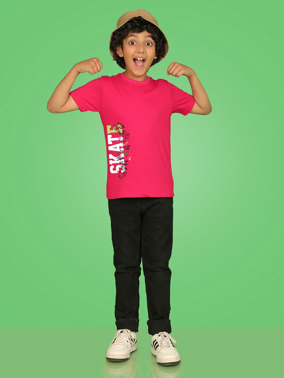 

NUSYL Boys Typography Placement Printed Round Neck T-shirt, Pink