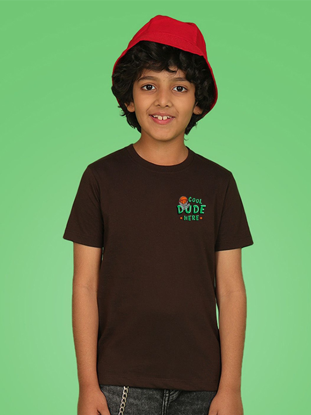 

NUSYL Boys Round Neck Typography Printed T-shirt, Brown