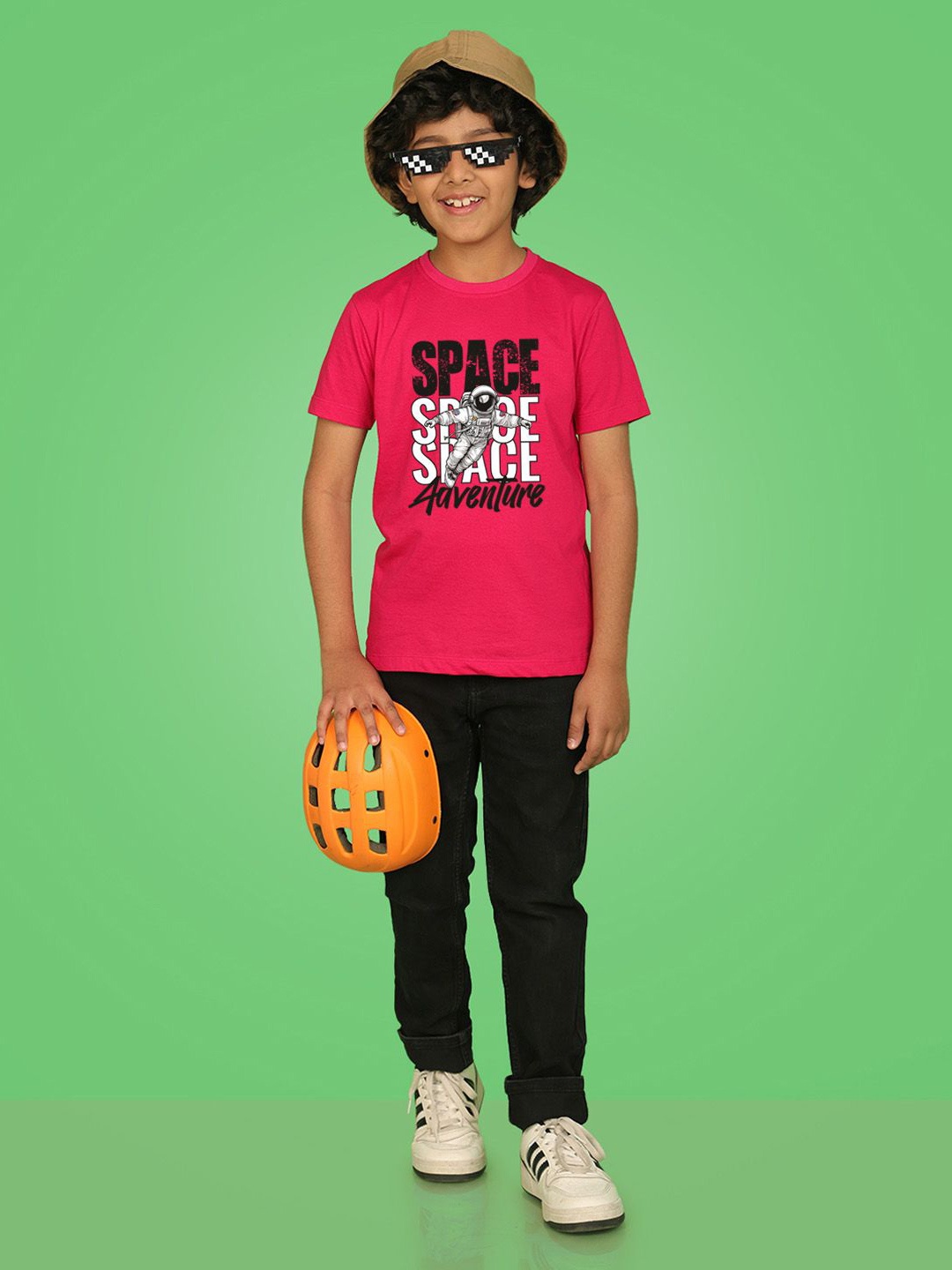 

NUSYL Boys Round Neck Typography Printed T-shirt, Pink