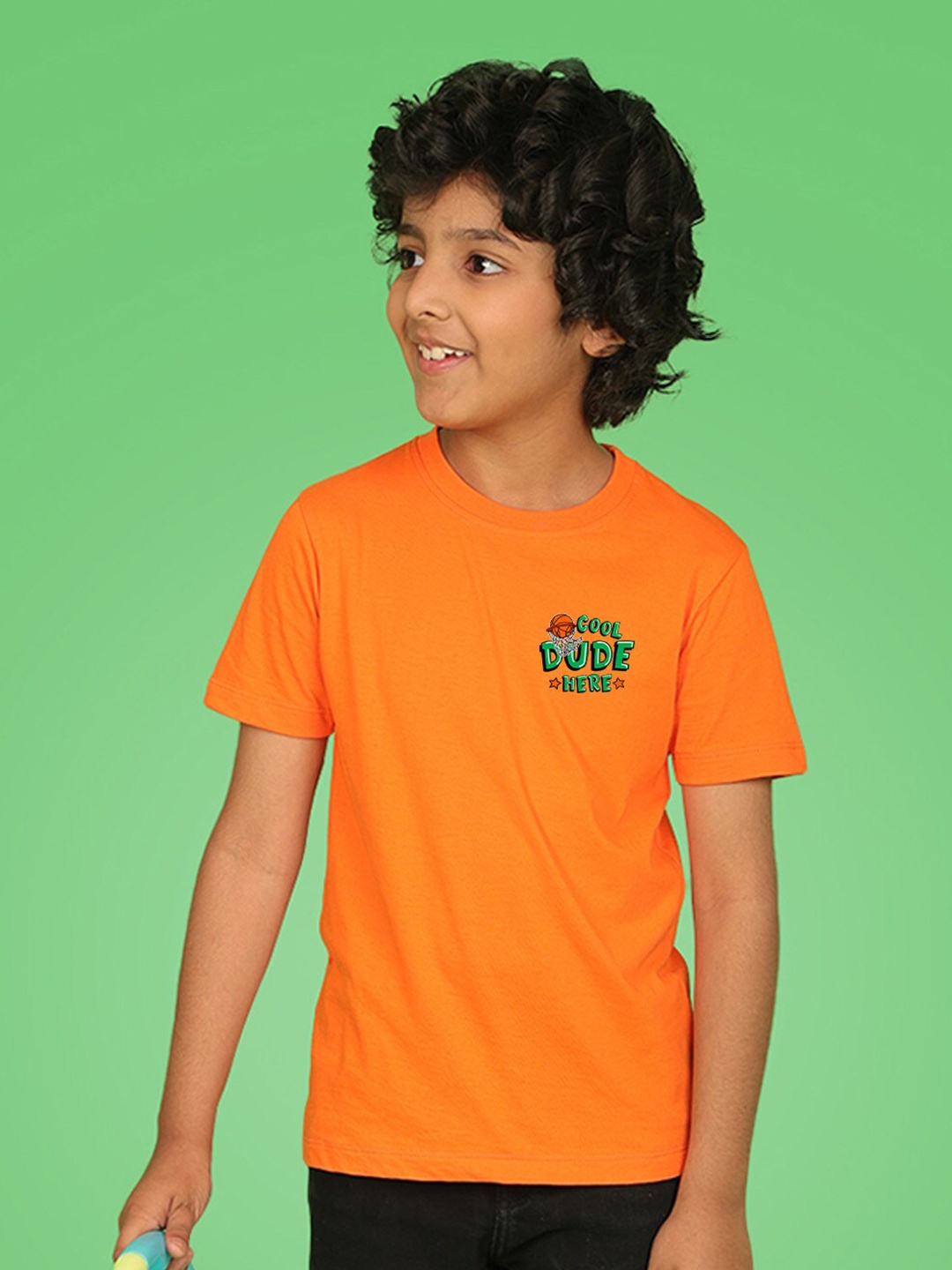 

NUSYL Boys Round Neck Typography Printed T-shirt, Orange