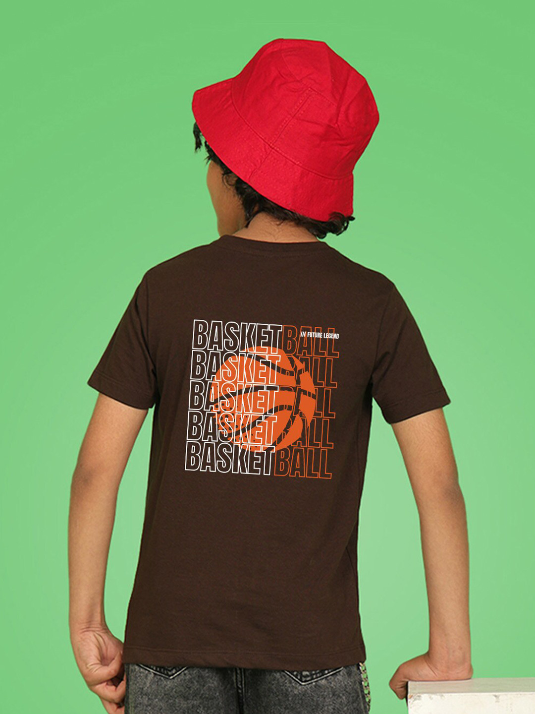 

NUSYL Boys Round Neck Typography Printed T-shirt, Brown