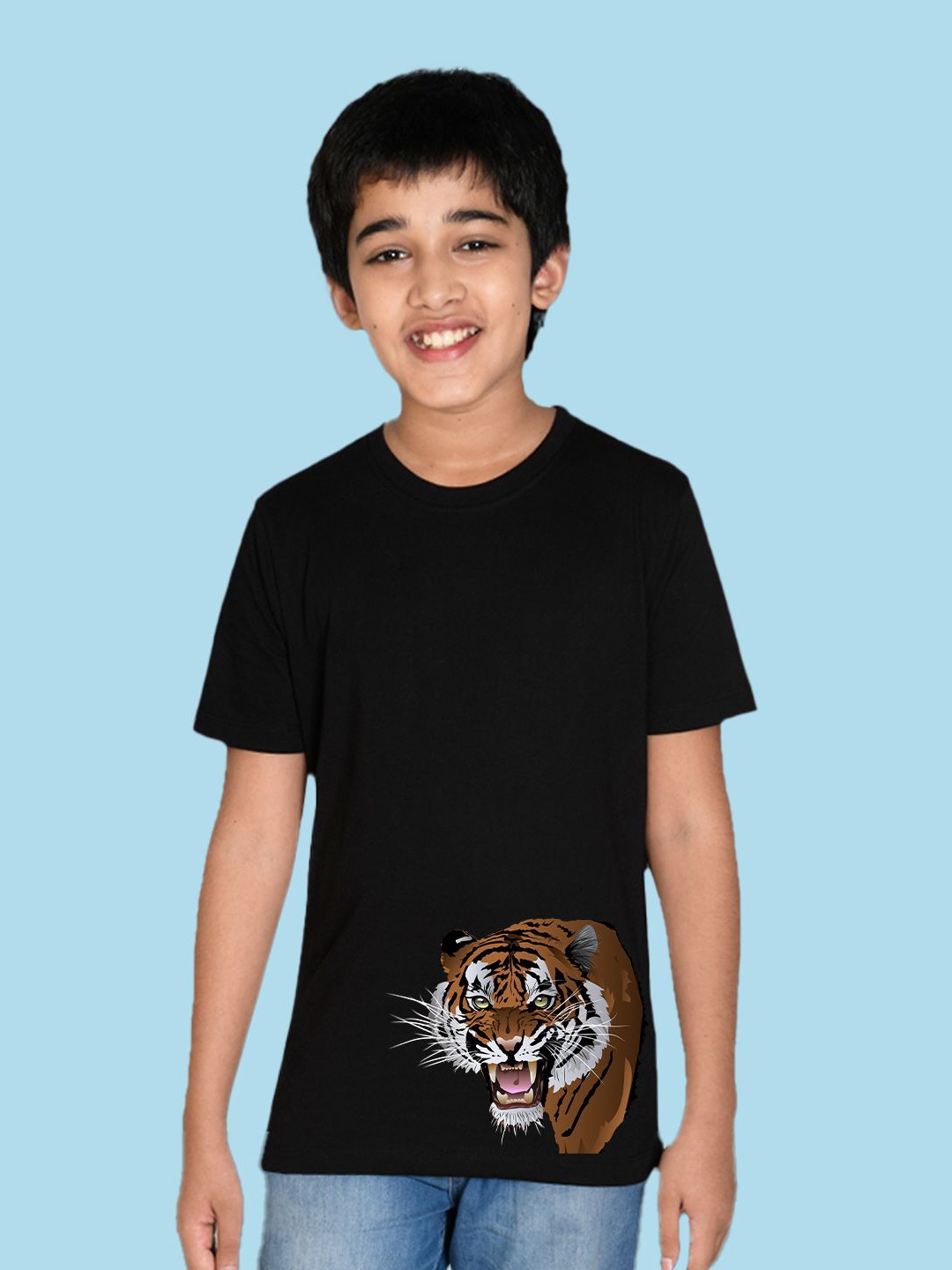 

NUSYL Boys Round Neck Graphic Printed T-shirt, Black