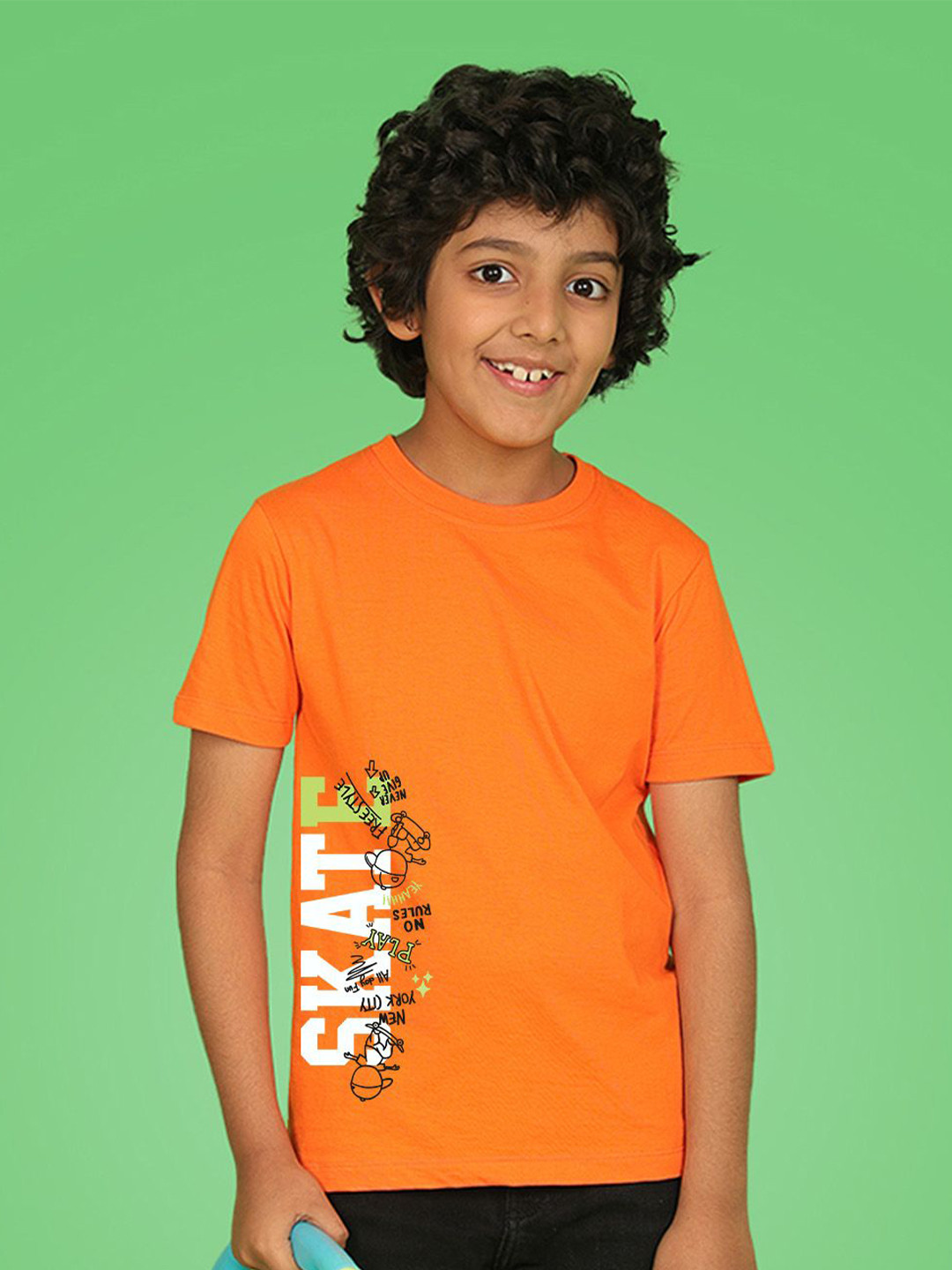 

NUSYL Boys Round Neck Typography Printed T-shirt, Orange