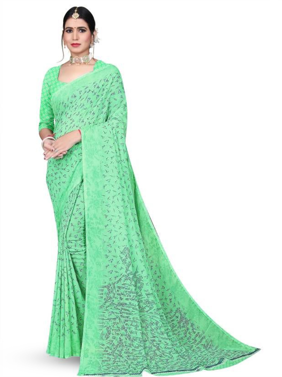 

RUNAYA NX Pure Georgette Saree, Green