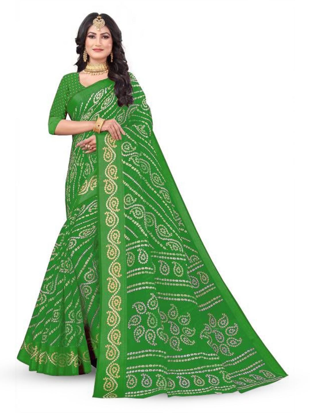 

RUNAYA NX Bandhani Saree, Green