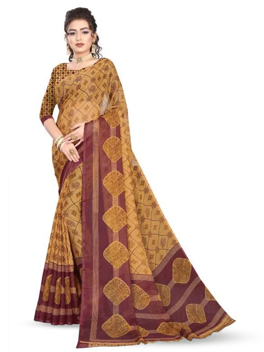 

RUNAYA NX Pure Georgette Saree, Brown