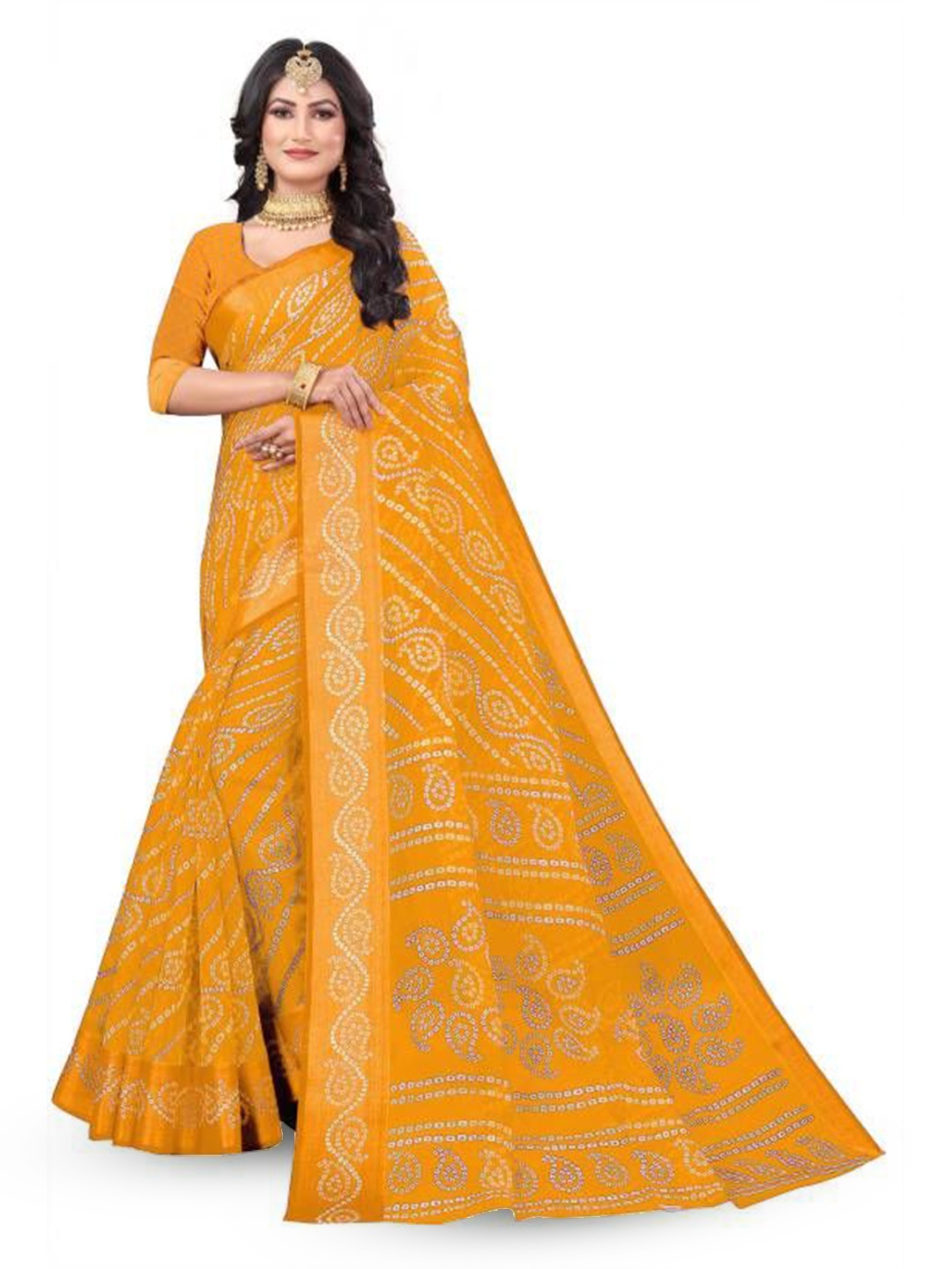 

RUNAYA NX Bandhani Printed Saree, Yellow