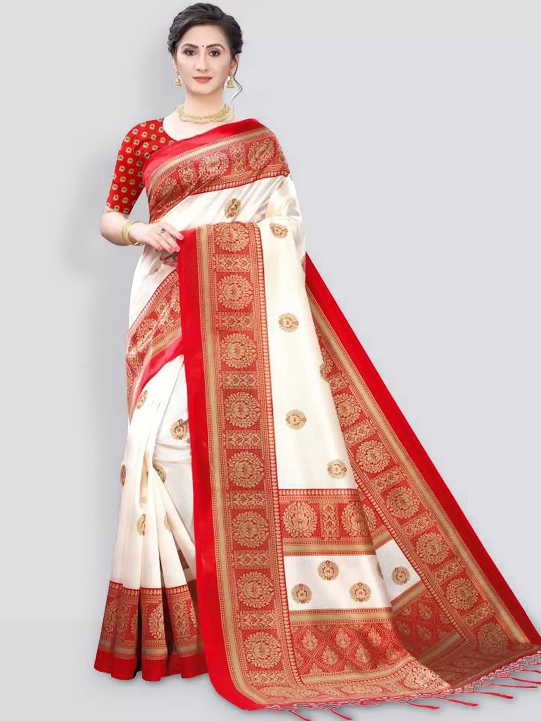 

RUNAYA NX Ethnic Motifs Zari Saree, White