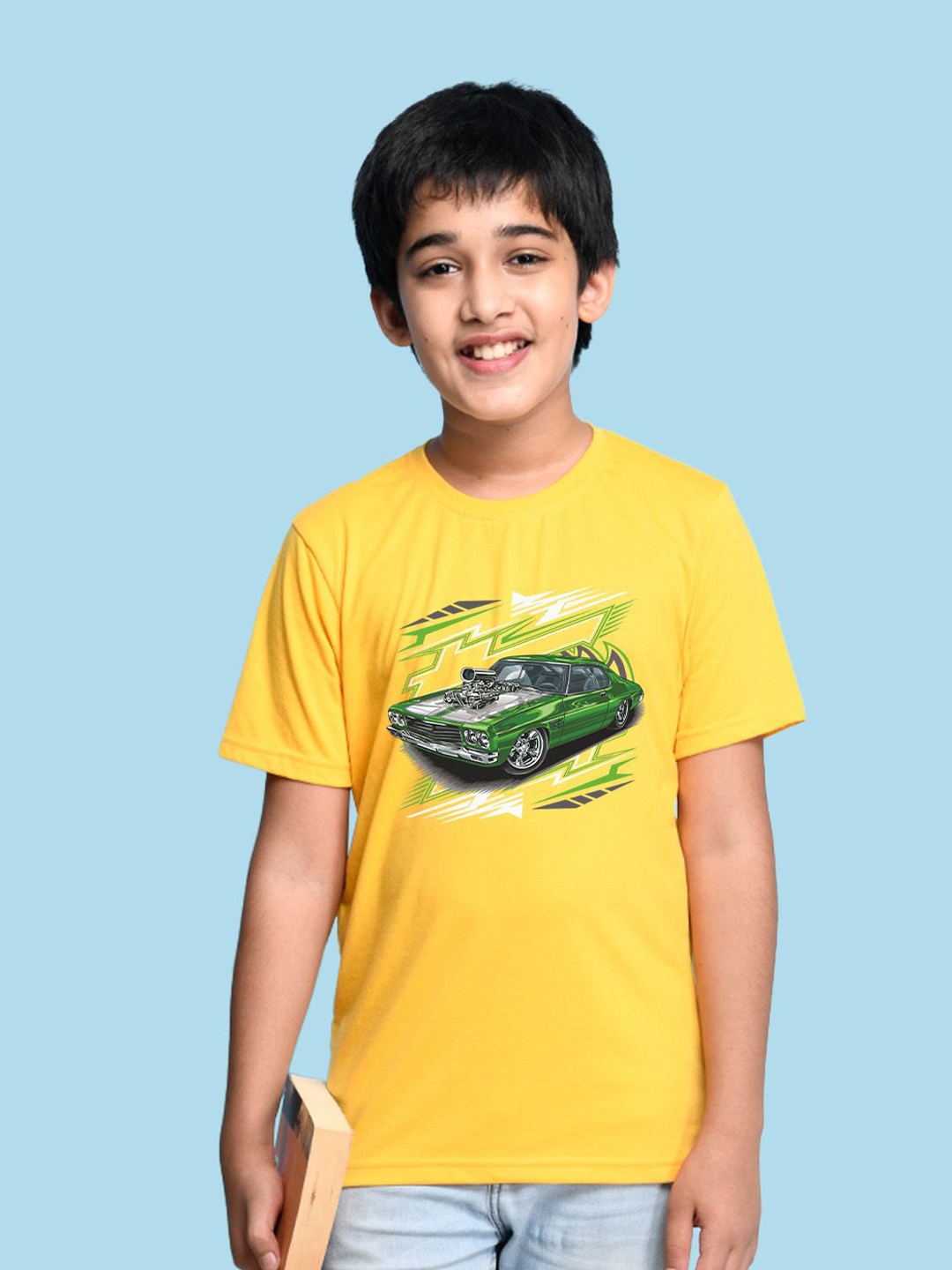 

NUSYL Boys Graphic Printed Round Neck T-shirt, Yellow