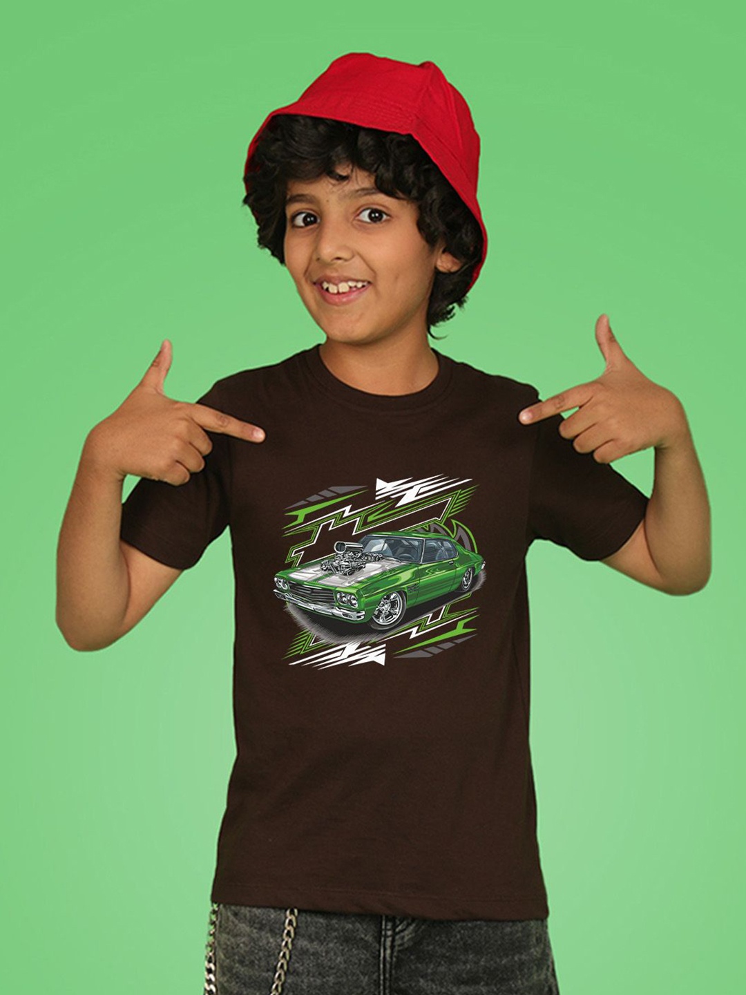 

NUSYL Boys Graphic Printed Round Neck T-shirt, Brown