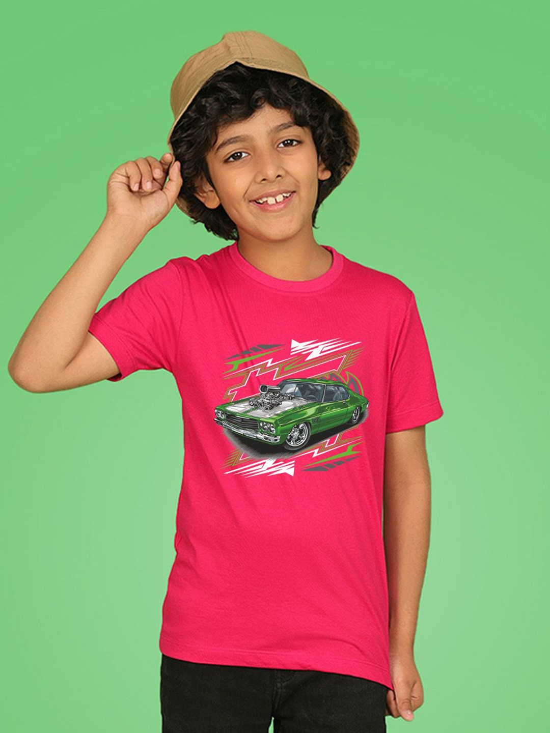

NUSYL Boys Graphic Printed Round Neck T-shirt, Pink
