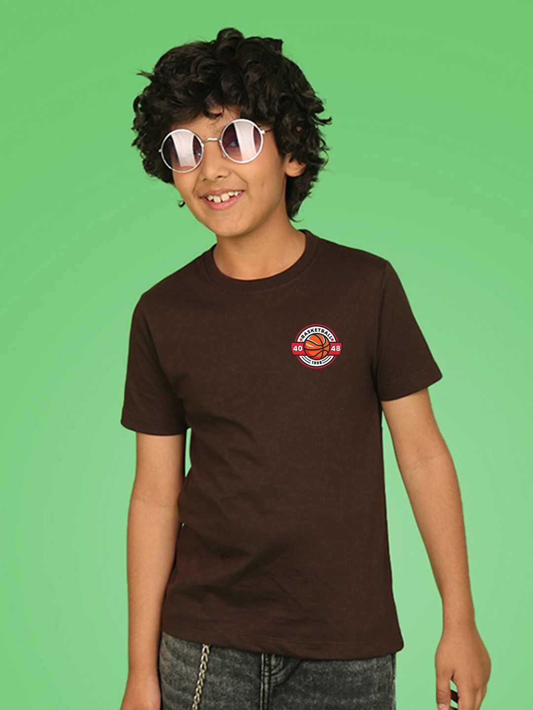

NUSYL Boys Sports Printed Round Neck T-shirt, Brown
