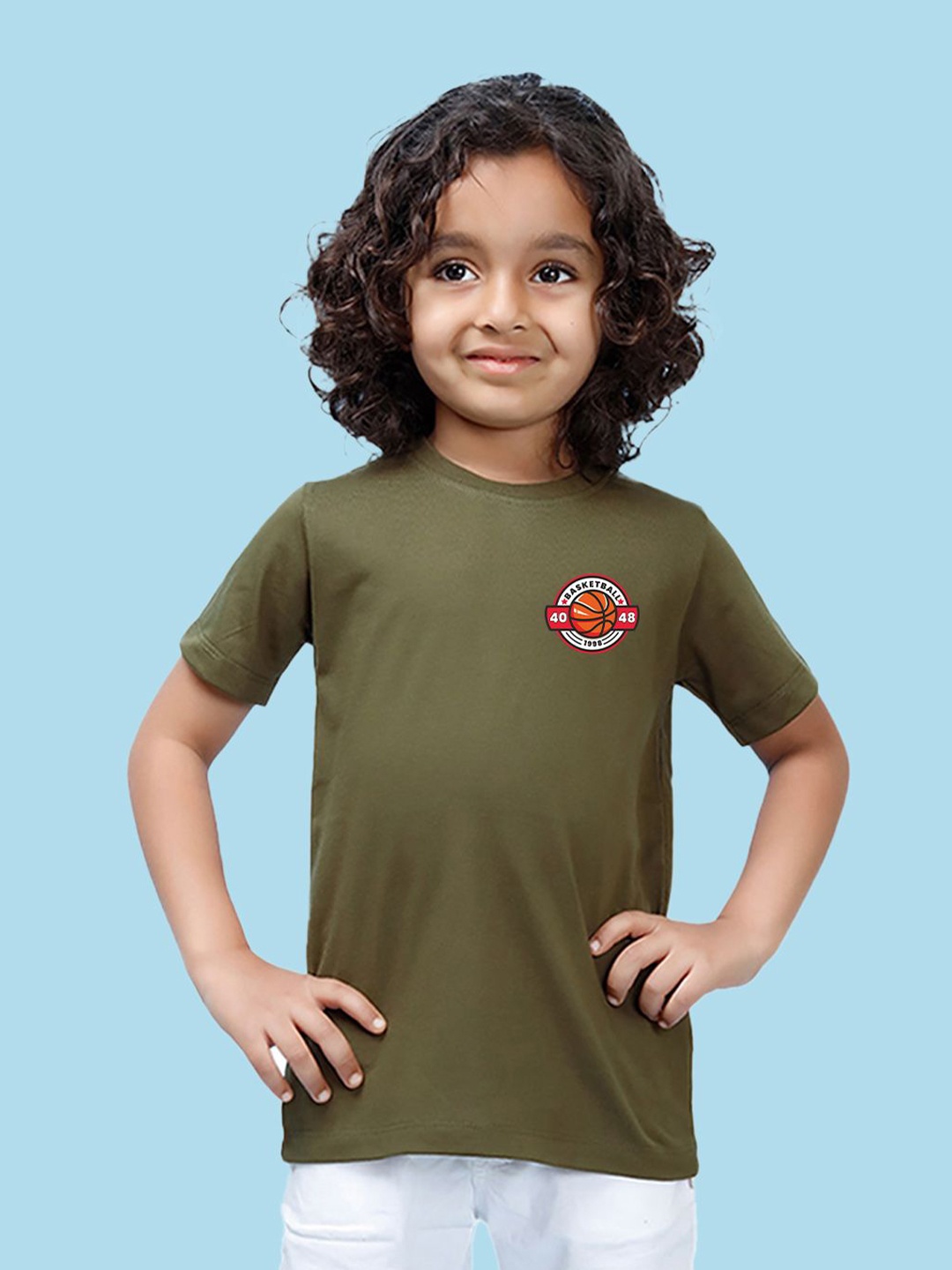 

NUSYL Boys Printed Round Neck T-shirt, Olive