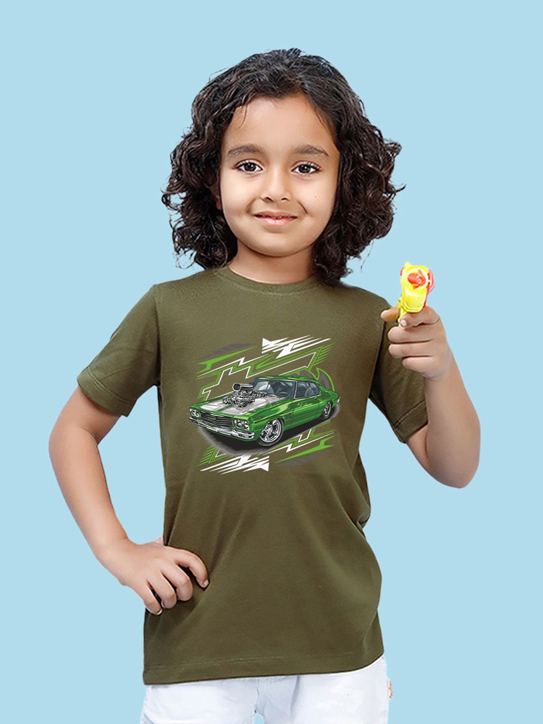 

NUSYL Boys Graphic Printed Round Neck T-shirt, Olive