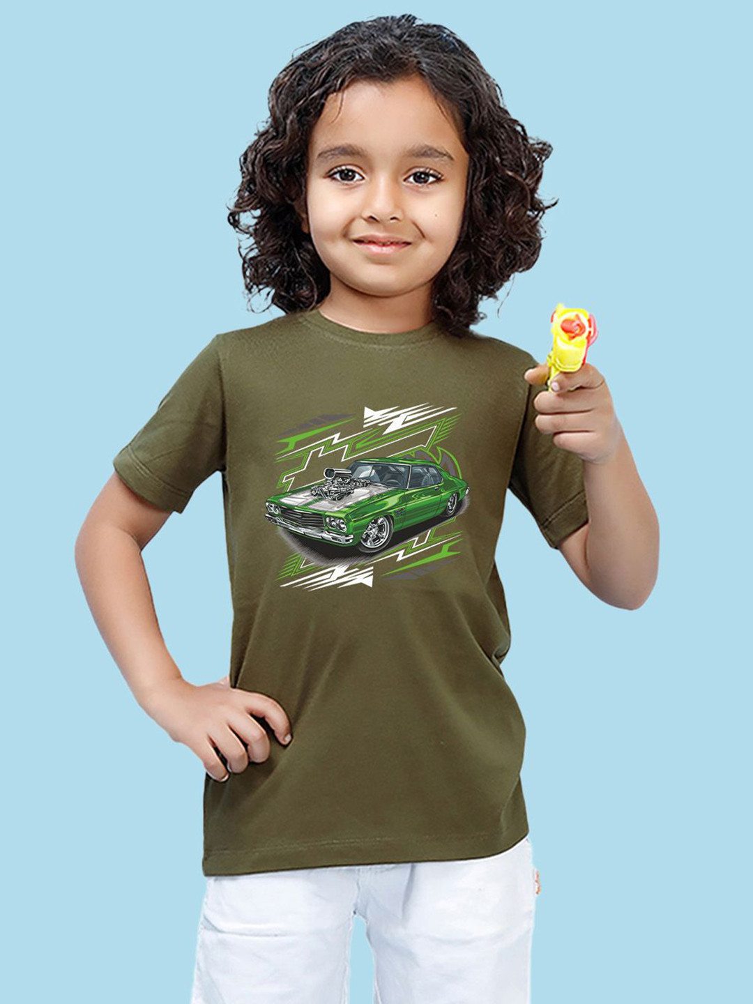 

NUSYL Boys Graphic Printed Round Neck T-shirt, Olive