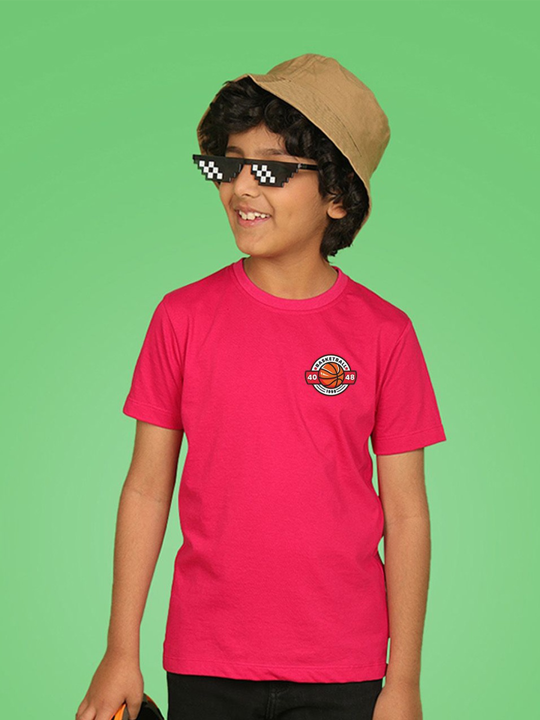 

NUSYL Boys Graphic Print Round Neck T-shirt, Pink