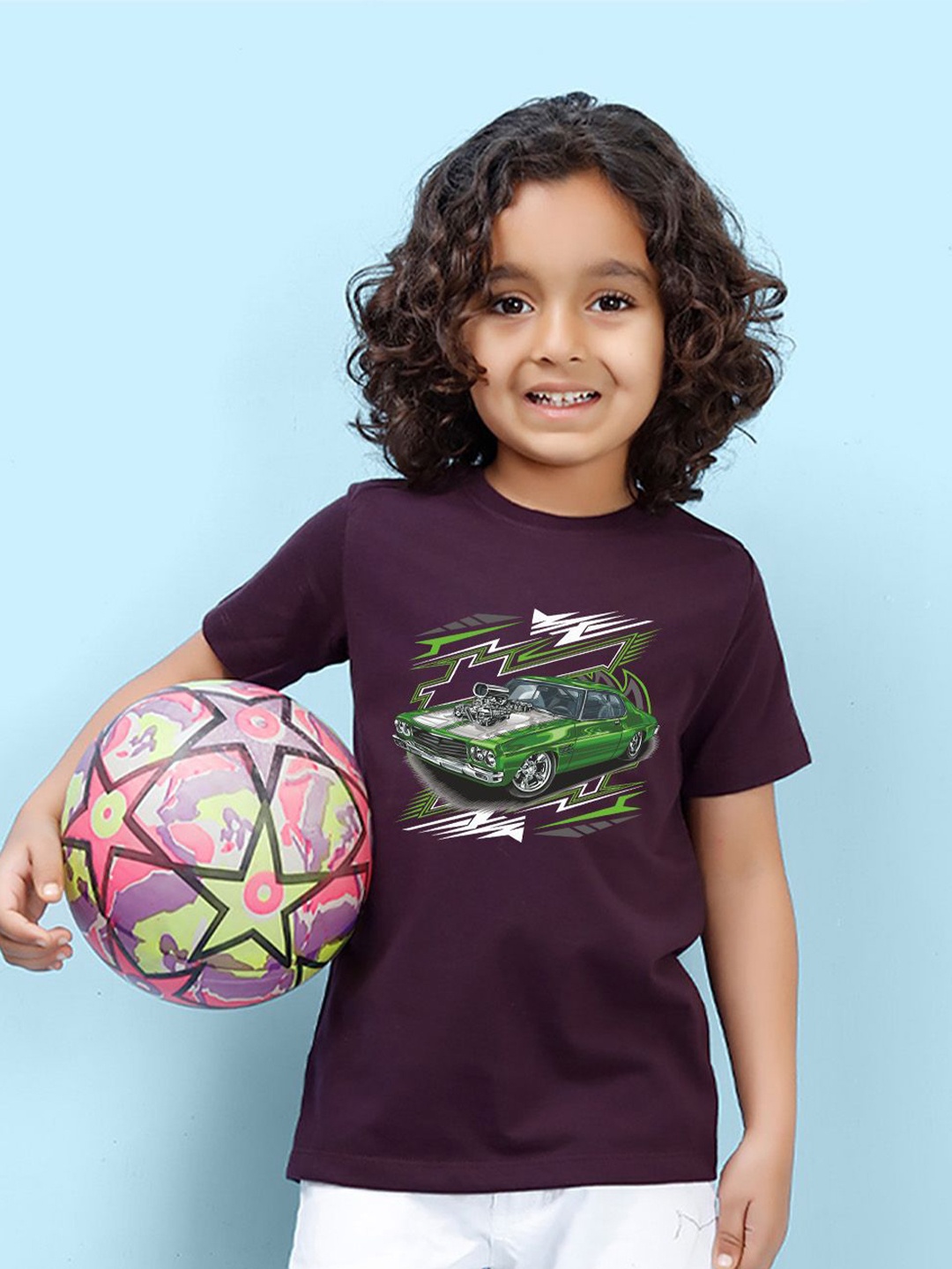 

NUSYL Boys Graphic Print Round Neck T-shirt, Purple