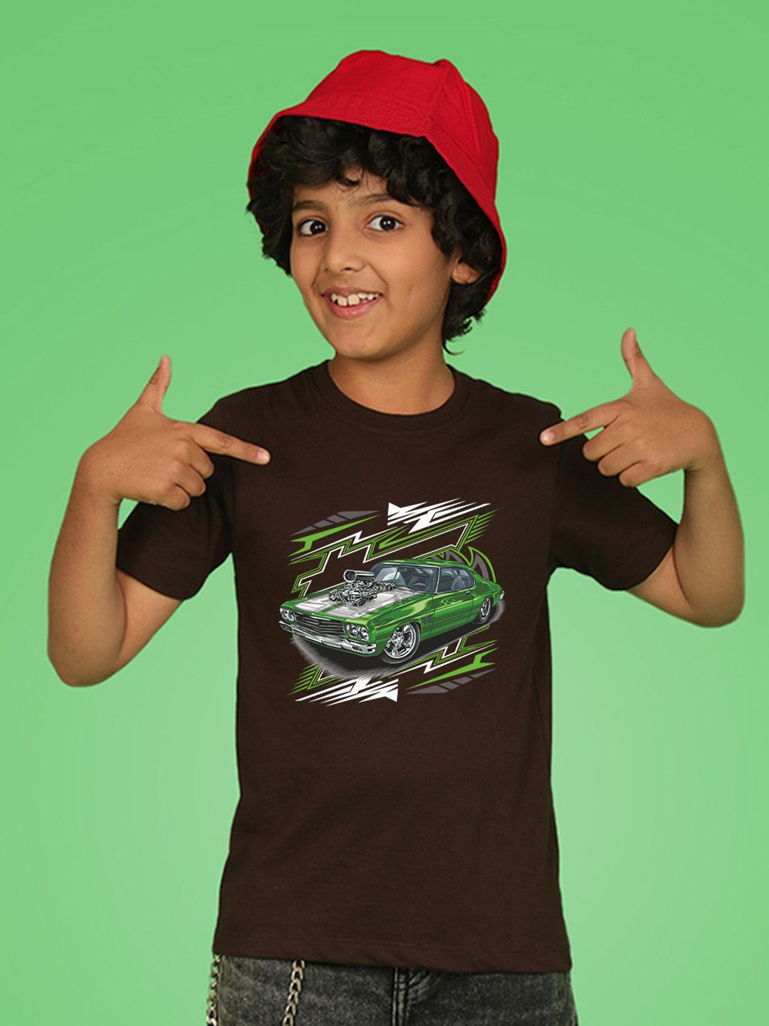 

NUSYL Boys Graphic Print Round Neck T-shirt, Brown
