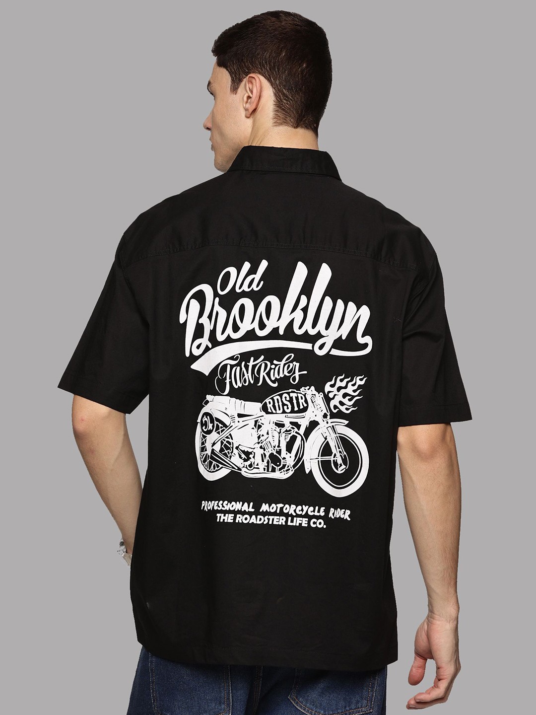 

Roadster Men Lifestyle Co Printed Pure Cotton Oversized Shirt, Black