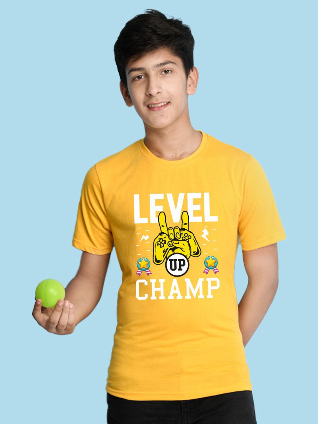 

NUSYL Boys Typography Print Round Neck T-shirt, Yellow