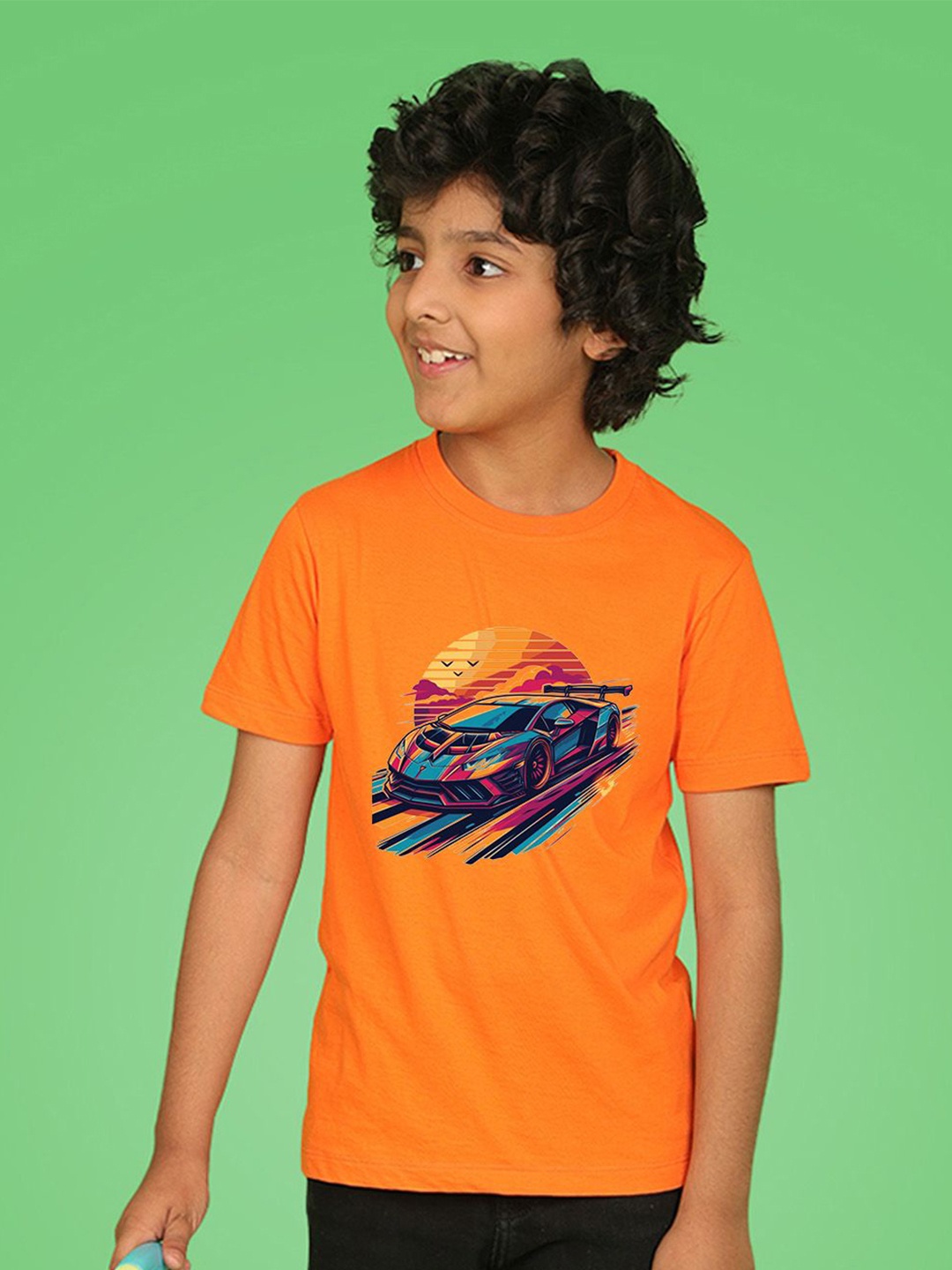 

NUSYL Boys Graphic Print Round Neck T-shirt, Orange