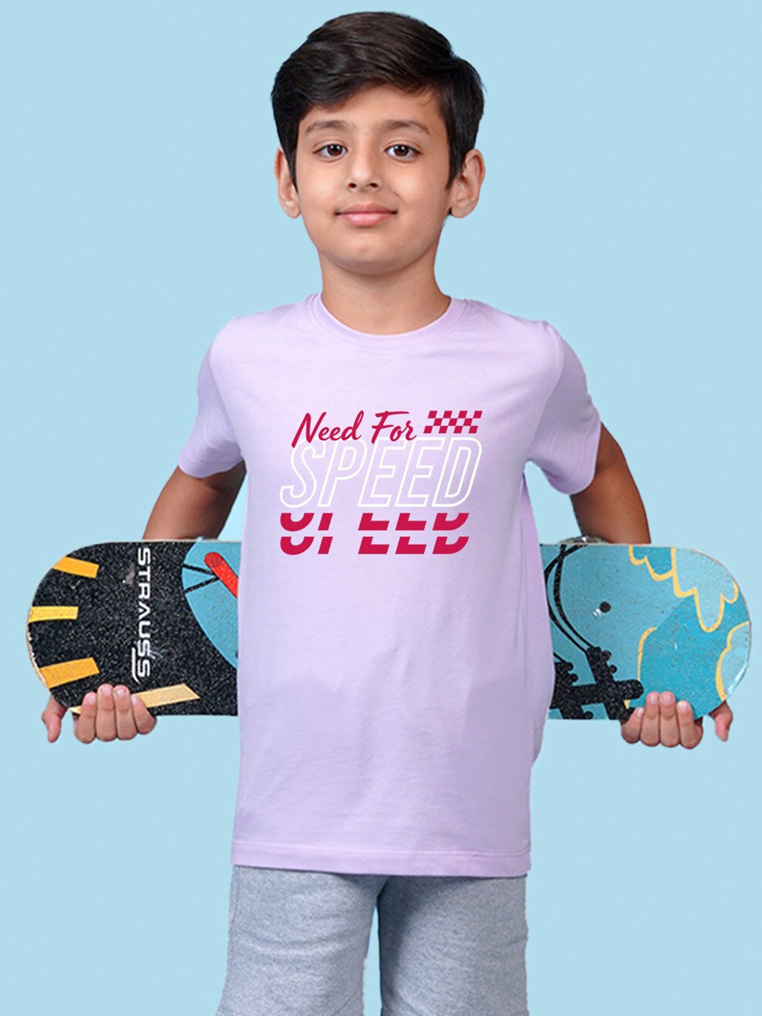 

NUSYL Boys Typography Printed Round Neck T-shirt, Lavender