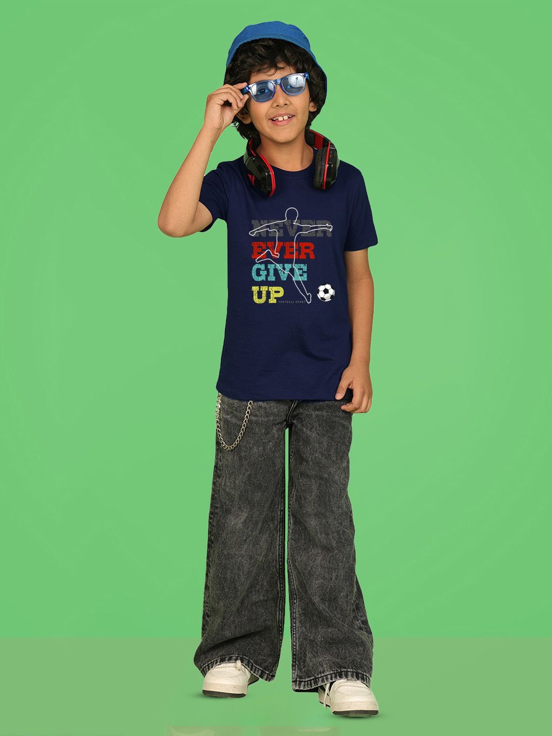 

NUSYL Boys Typography Printed Round Neck T-shirt, Blue