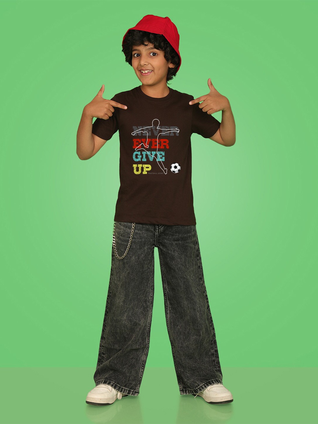 

NUSYL Boys Typography Printed Round Neck T-shirt, Brown