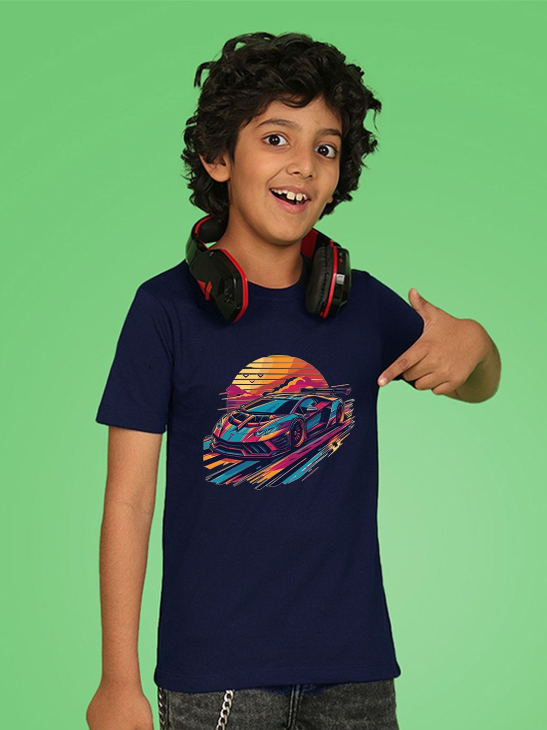 

NUSYL Boys Graphic Printed Round Neck T-shirt, Navy blue