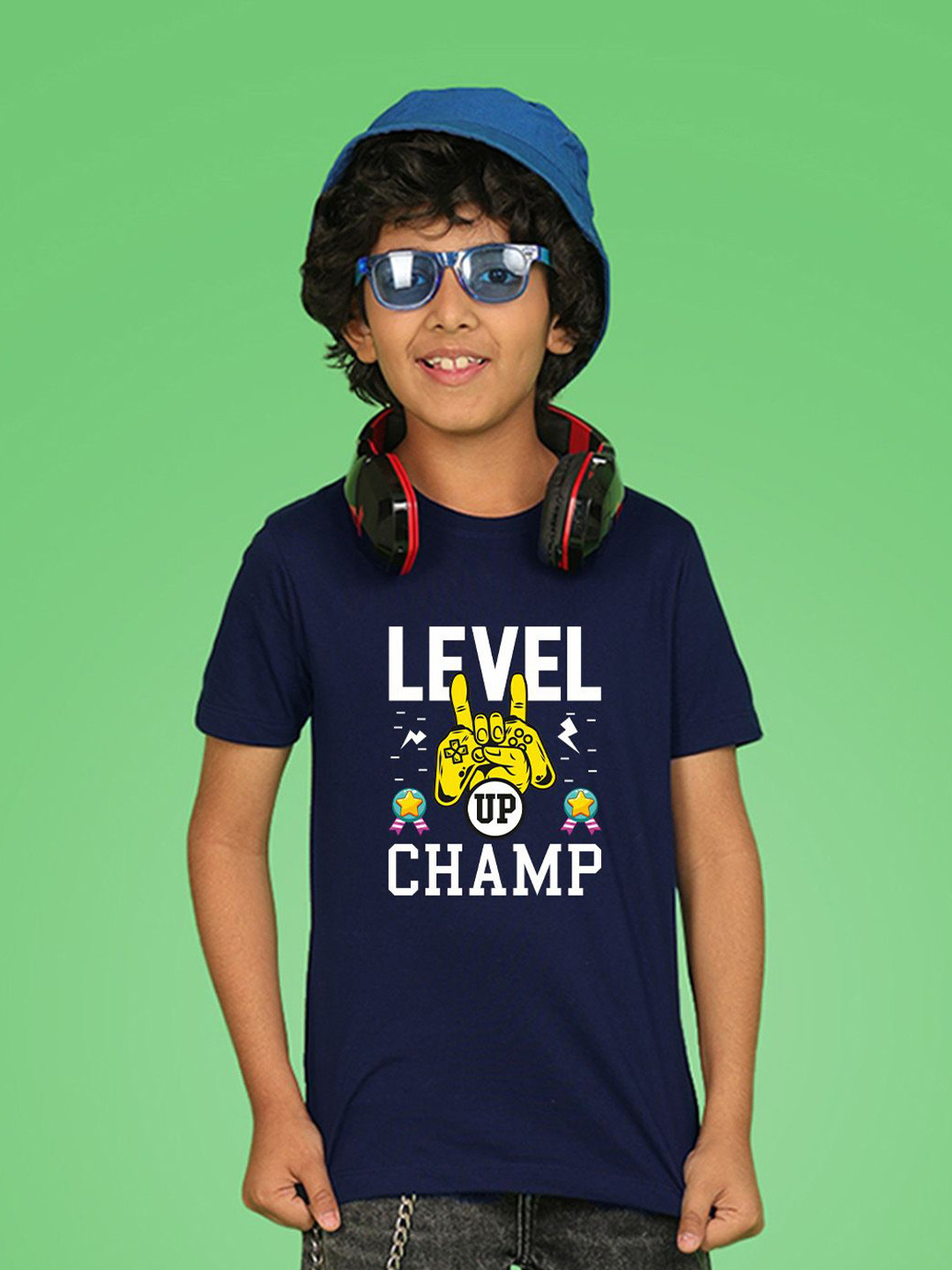 

NUSYL Boys Typography Printed Round Neck T-shirt, Blue